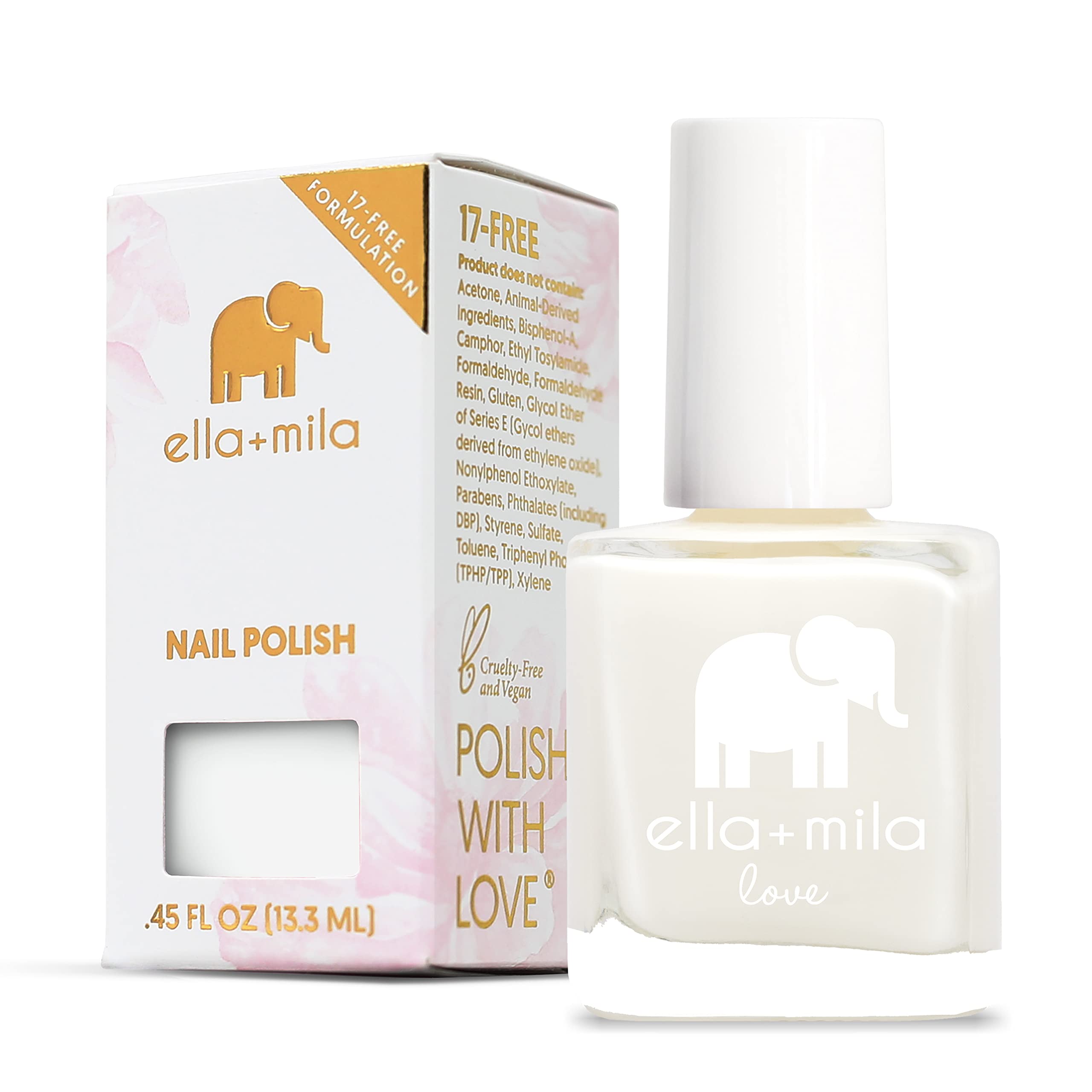 ella+mila Pure Love Quick-Dry White Nail Polish – Long-Lasting & Chip-Resistant, 0.45 oz