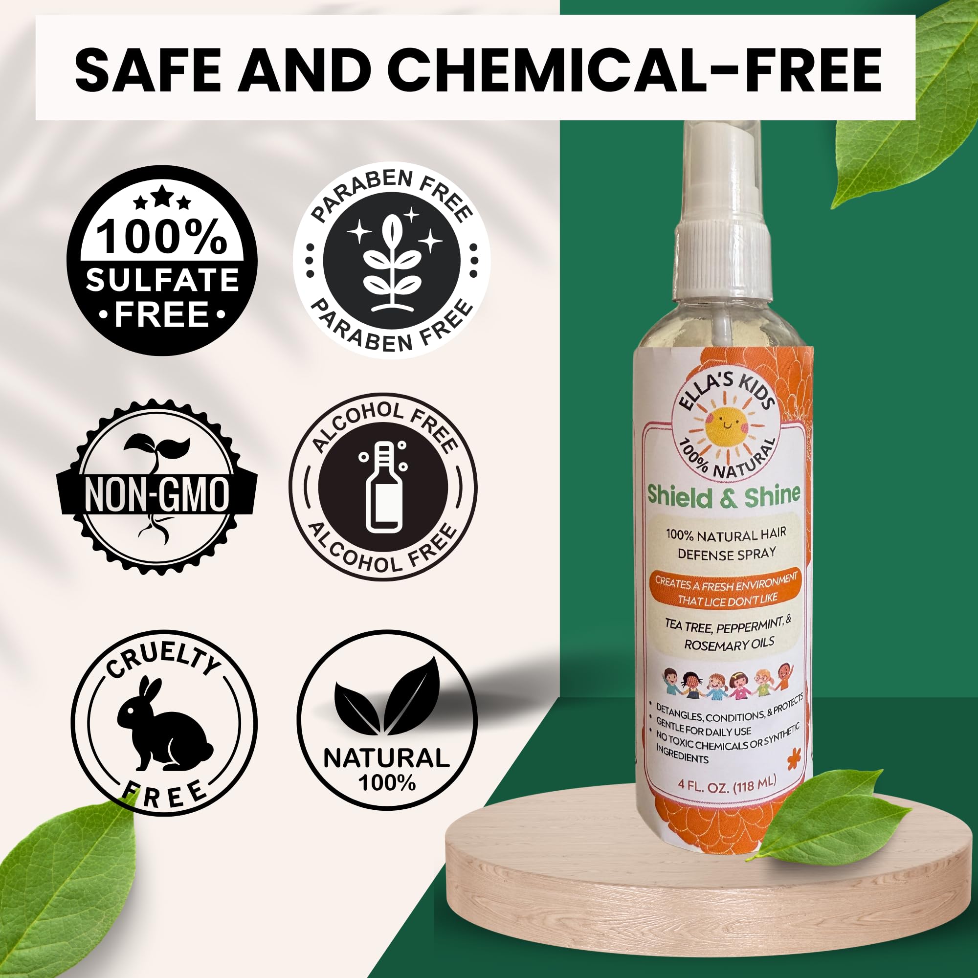 Ella’s Kids Shield & Shine Spray – Gentle Lice Deterrent & Detangling Hair Oil