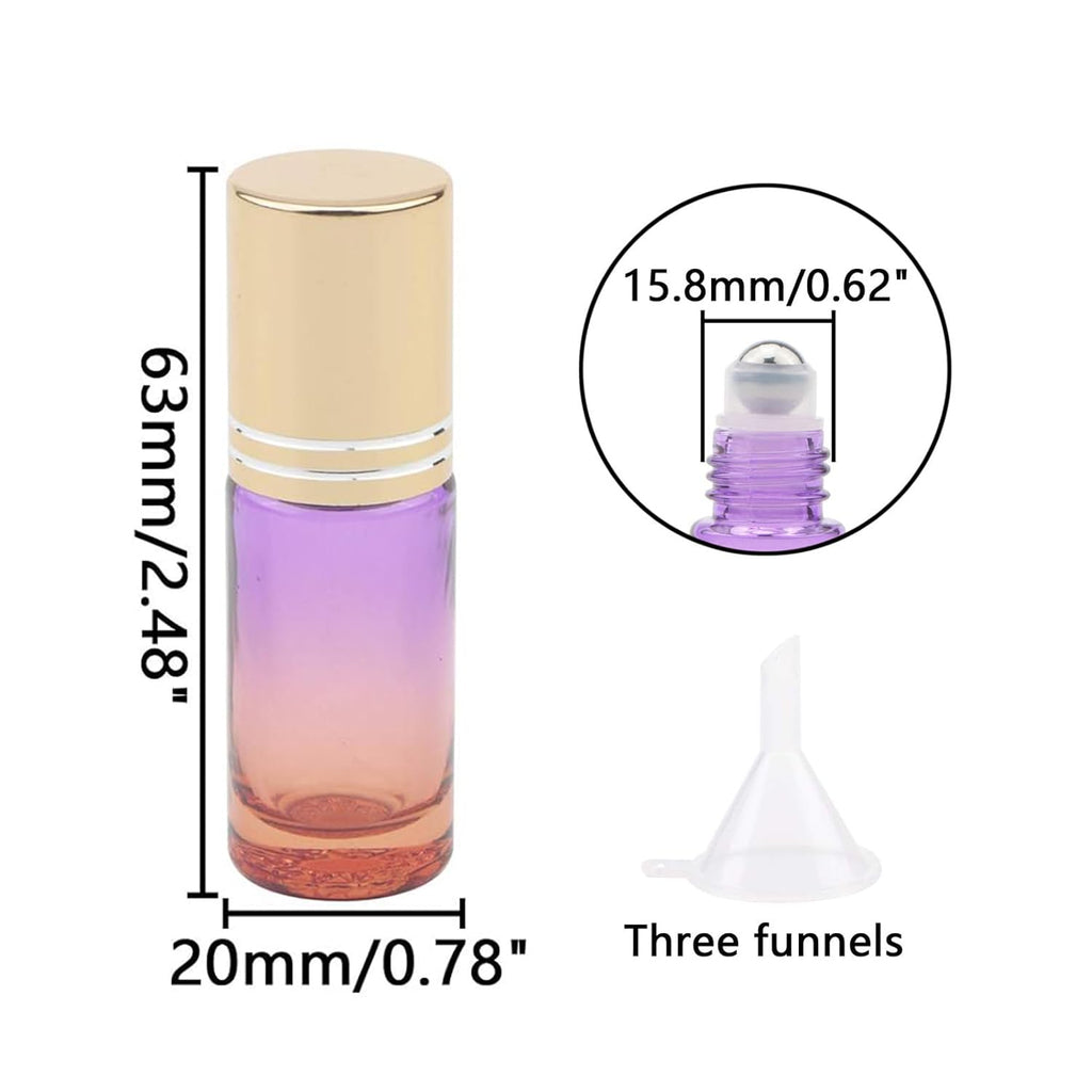 Ellbest 5ml Glass Roller Bottle Set – 17pc with Stainless Steel Rollers & Funnels, Purple-Orange Gradient