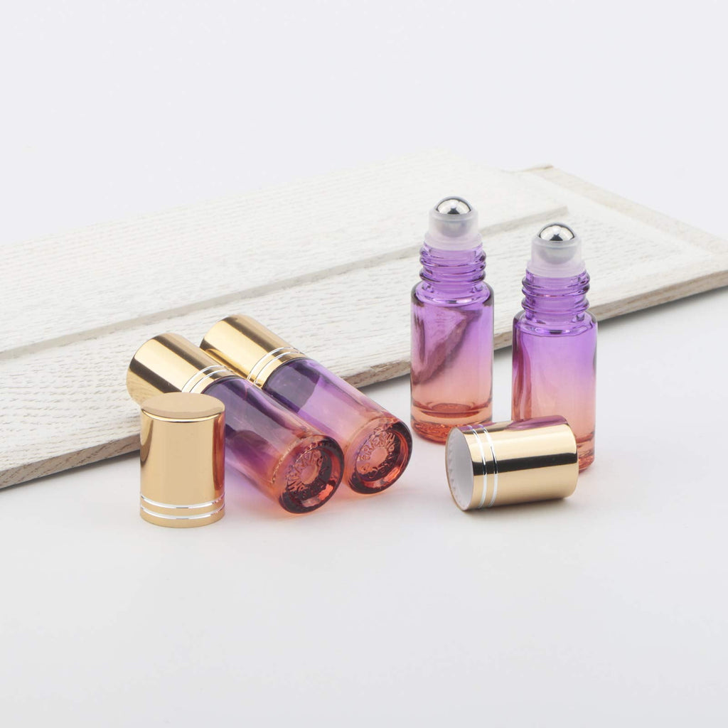 Ellbest 5ml Glass Roller Bottle Set – 17pc with Stainless Steel Rollers & Funnels, Purple-Orange Gradient