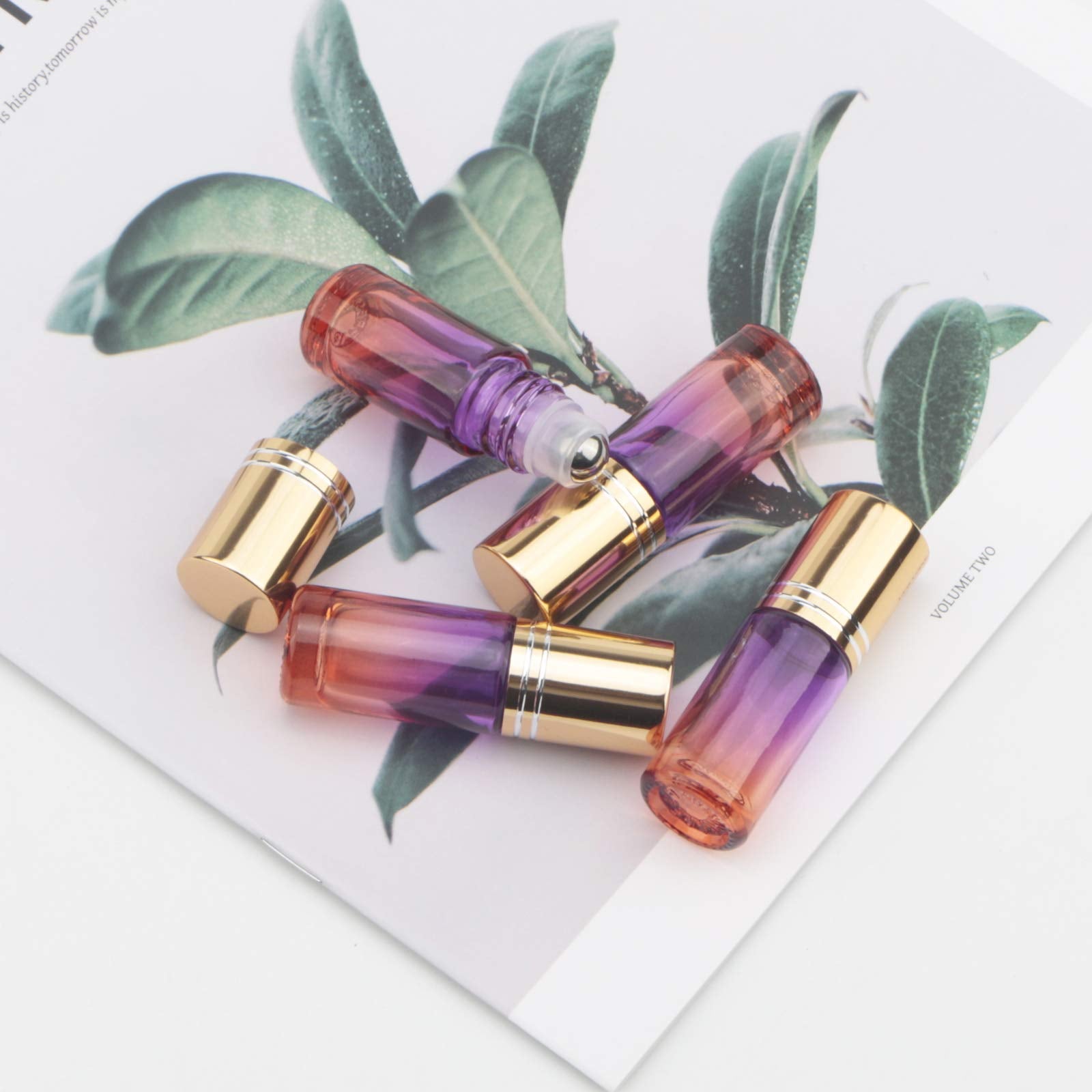 Ellbest 5ml Glass Roller Bottle Set – 17pc with Stainless Steel Rollers & Funnels, Purple-Orange Gradient
