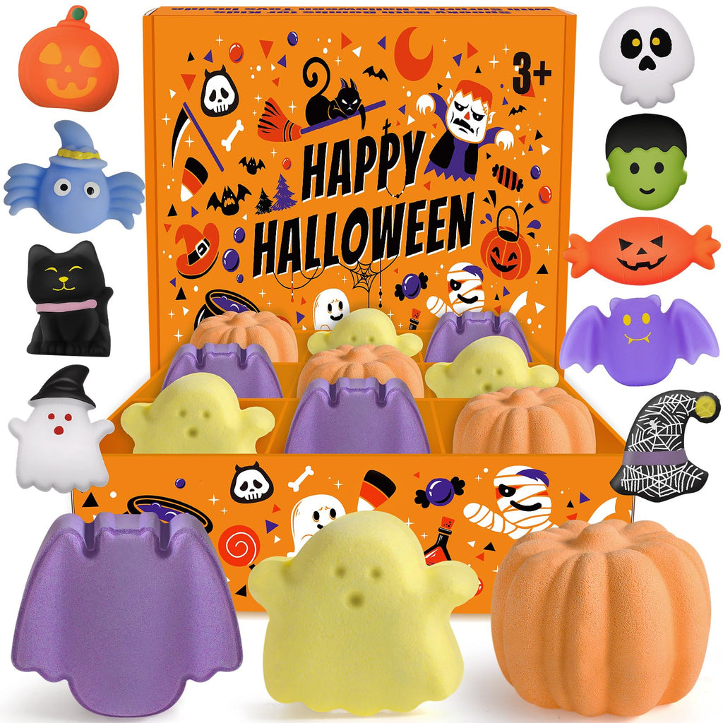 Ellinjan 9-Pack Halloween Bath Bombs with Toys Inside | Safe Kid Bath Fizzies