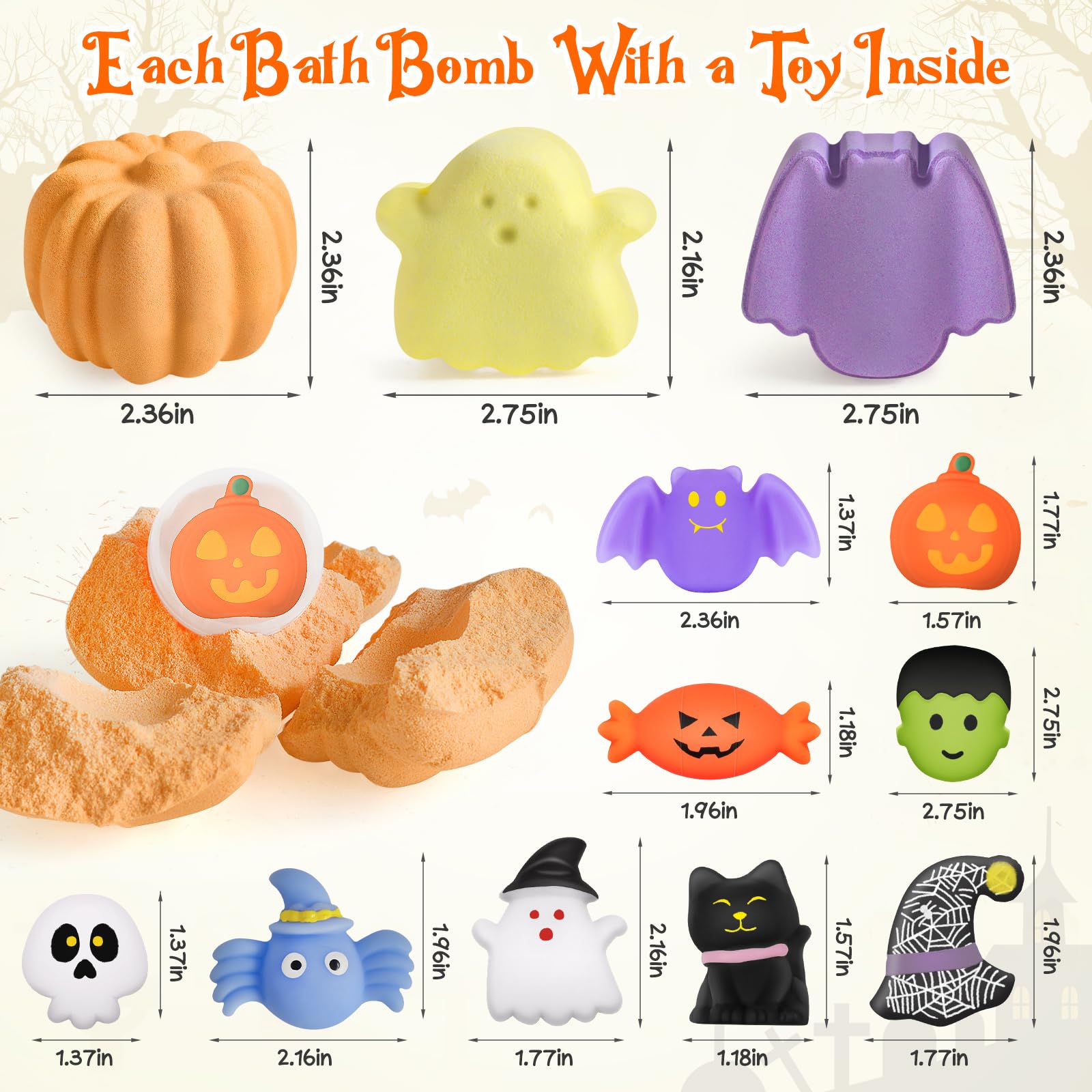 Ellinjan 9-Pack Halloween Bath Bombs with Toys Inside | Safe Kid Bath Fizzies