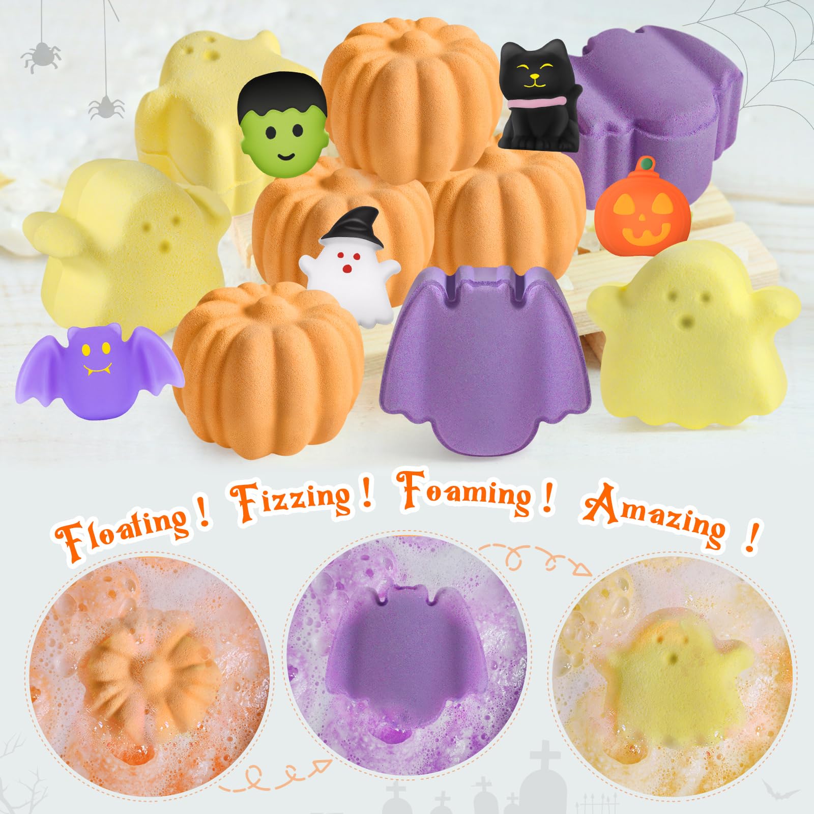 Ellinjan 9-Pack Halloween Bath Bombs with Toys Inside | Safe Kid Bath Fizzies