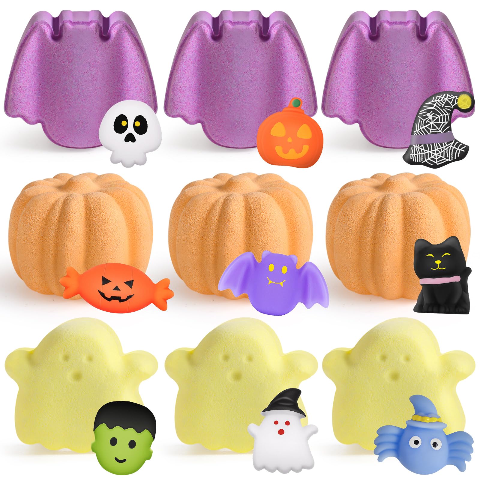 Ellinjan 9-Pack Halloween Bath Bombs with Toys Inside | Safe Kid Bath Fizzies