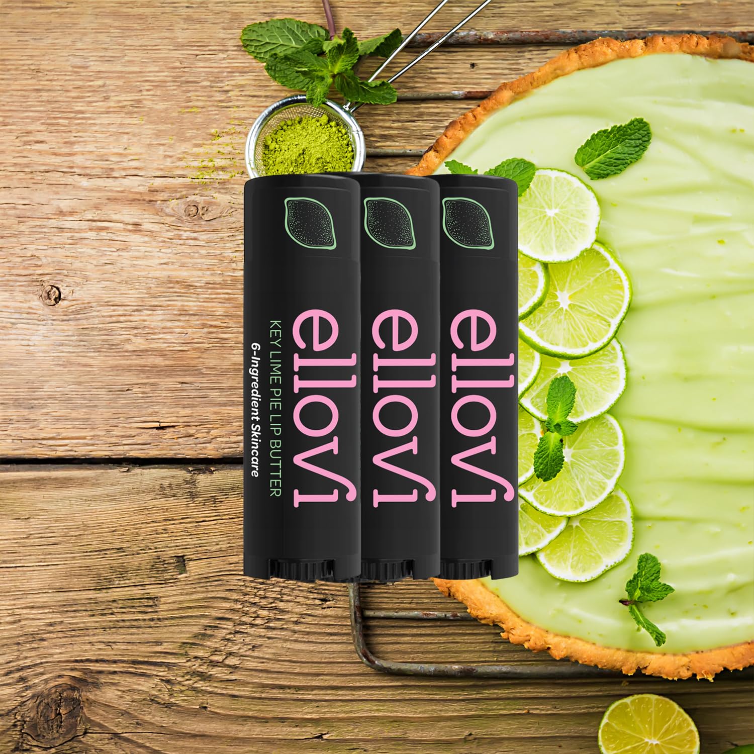 Ellovi Key Lime Lip Butter – 6-Ingredient Vegan Lip Balm for All-Day Hydration (3-Pack)