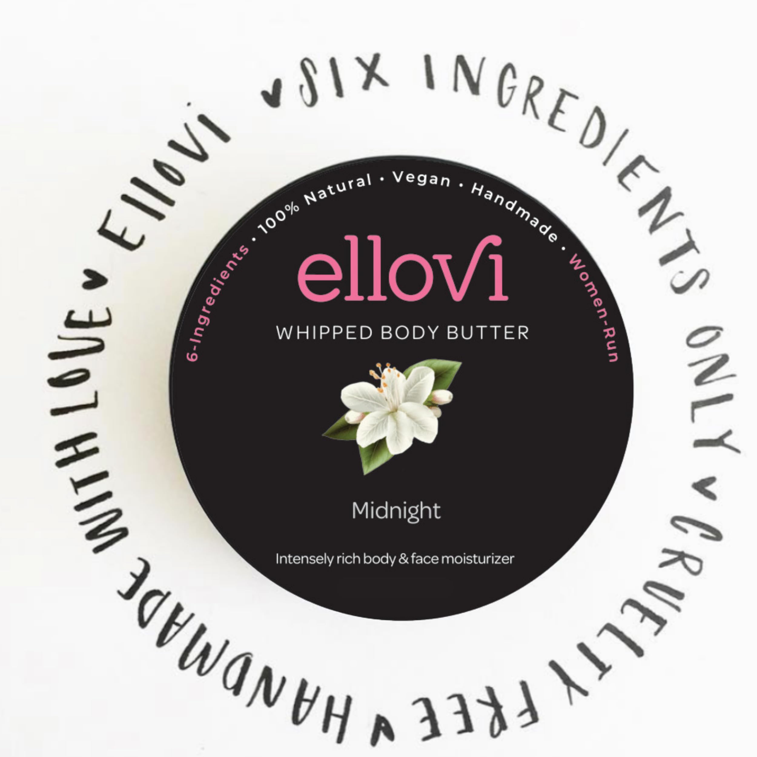 Ellovi Midnight All-Natural Whipped Body Butter | 2 oz | 6-Ingredient Vegan Moisturizer