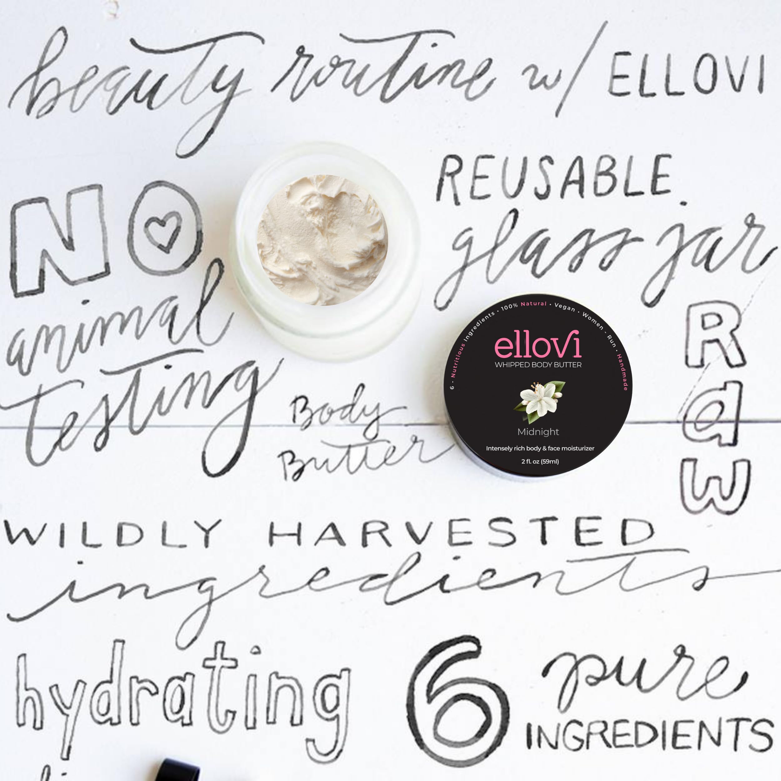 Ellovi Midnight All-Natural Whipped Body Butter | 2 oz | 6-Ingredient Vegan Moisturizer
