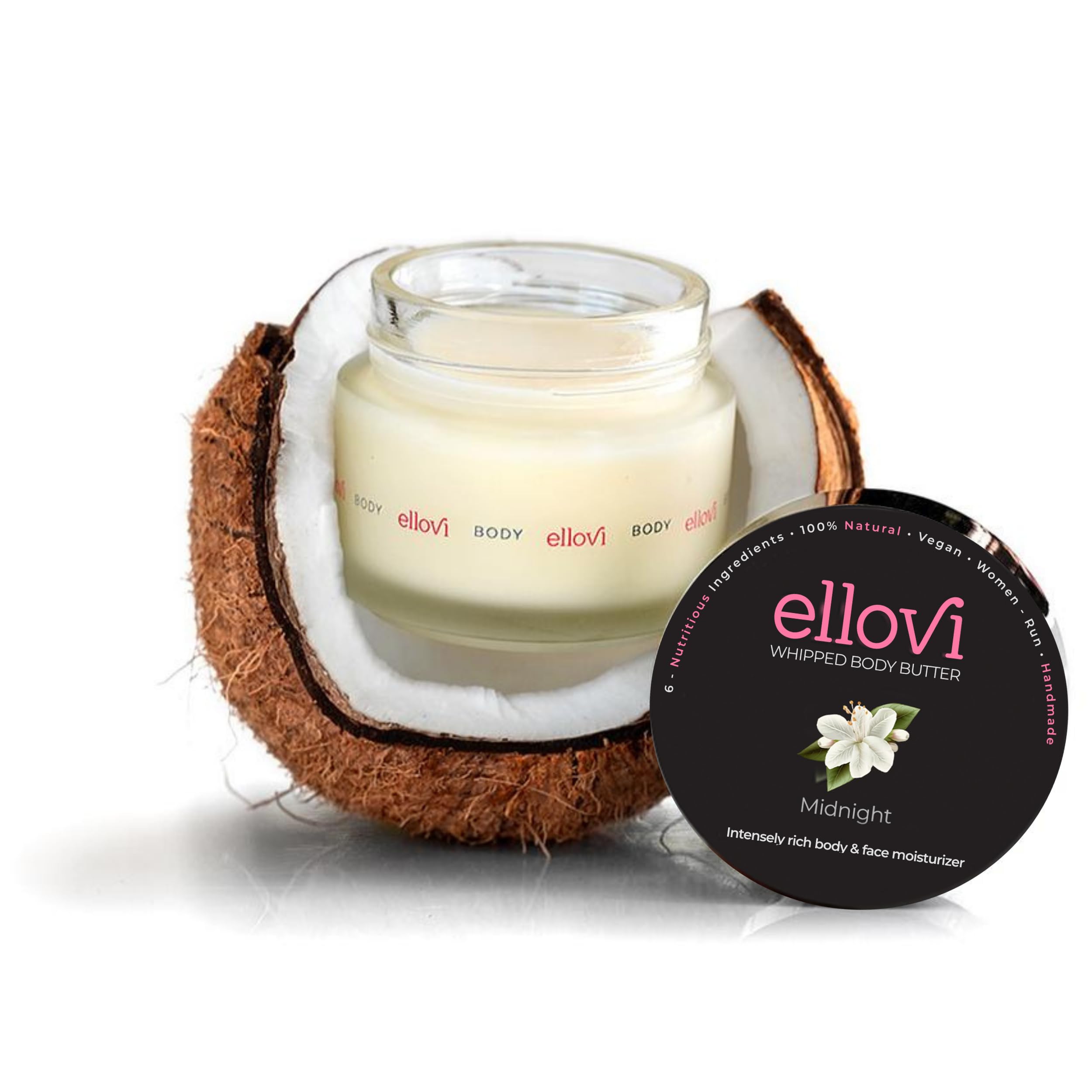 Ellovi Midnight All-Natural Whipped Body Butter | 2 oz | 6-Ingredient Vegan Moisturizer