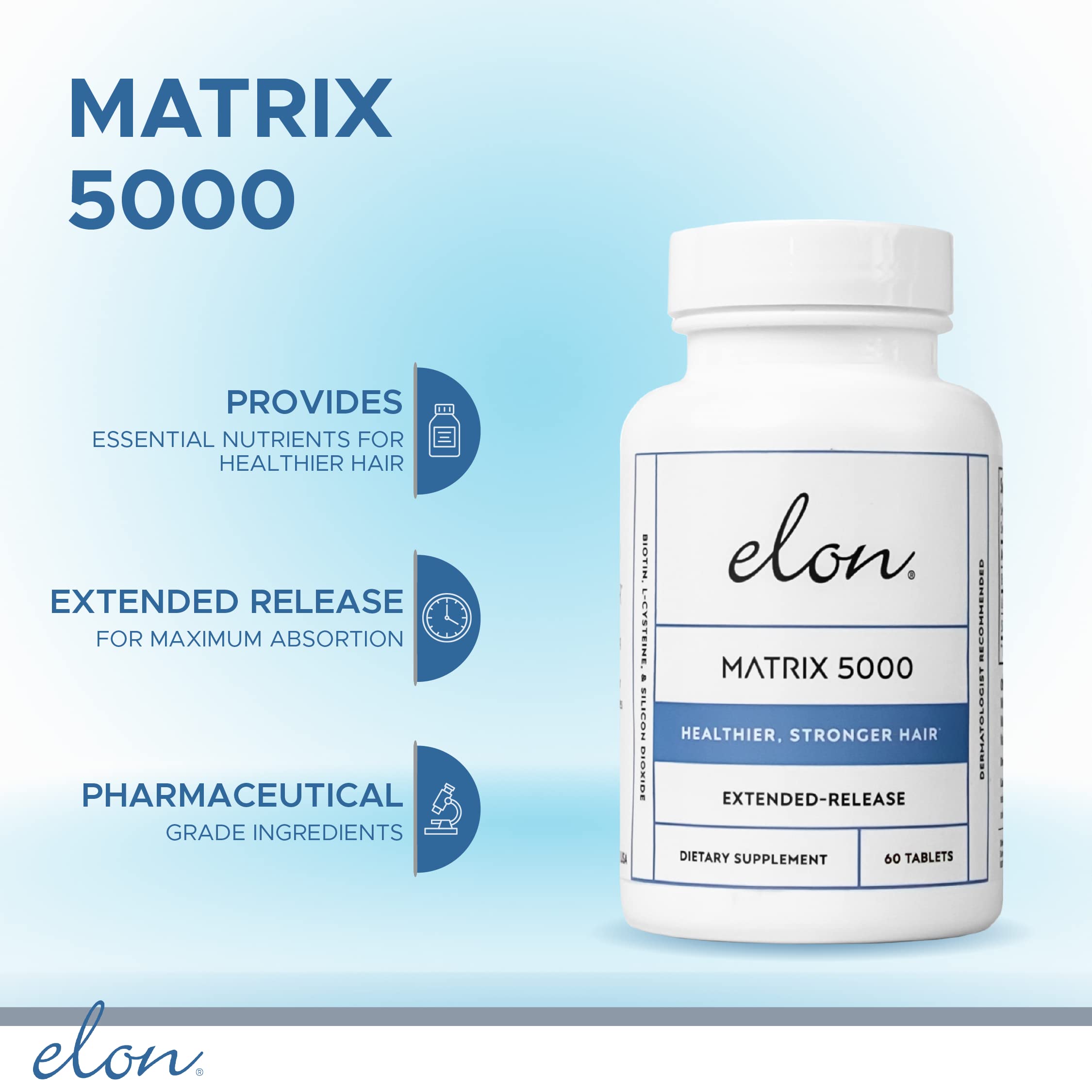 Elon Matrix 5000 Biotin 5000mcg – Extended-Release Hair Growth Vitamins (Pack of 3, 180-Day Supply)