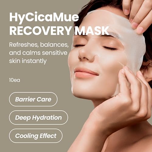 elravie HyCicaMue Recovery Mask (10ea) | Soothing, Hydrating Korean Sheet Mask for Sensitive Skin