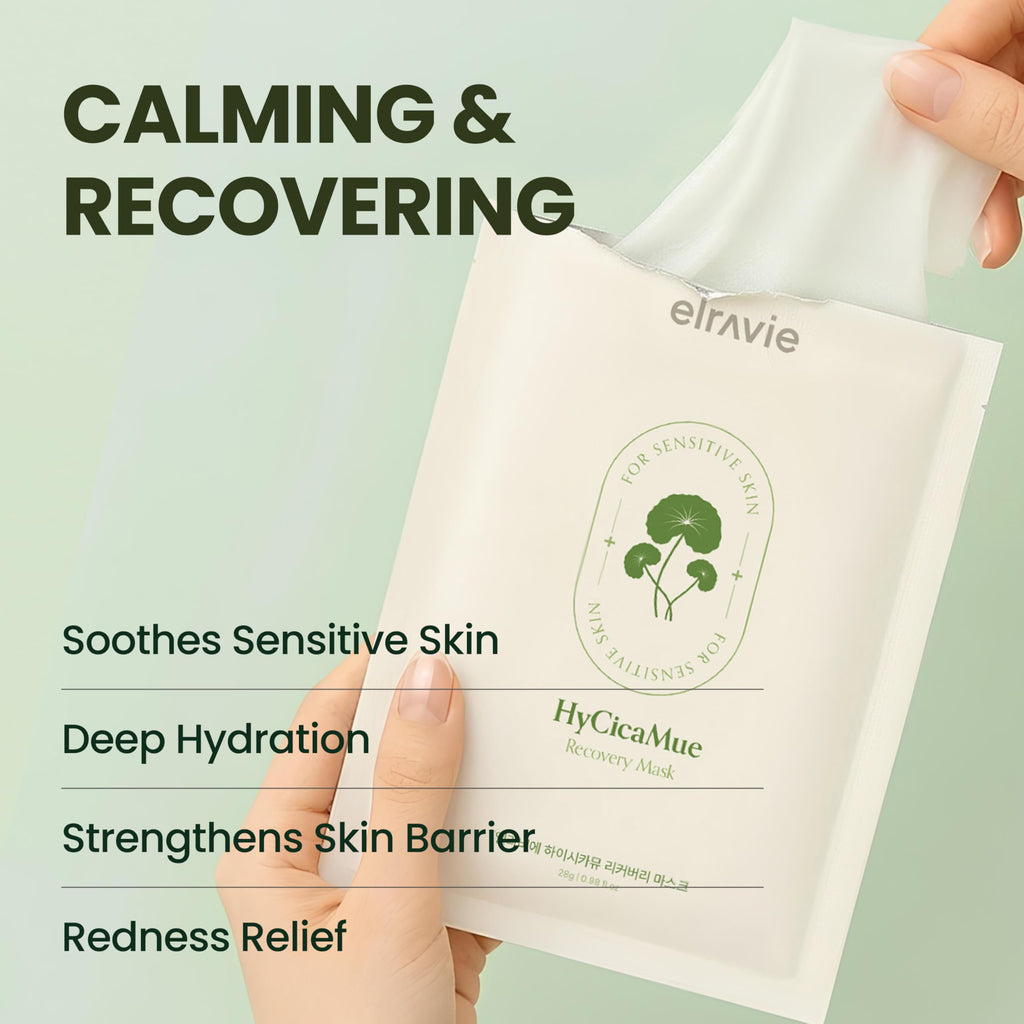 elravie HyCicaMue Recovery Mask (10ea) | Soothing, Hydrating Korean Sheet Mask for Sensitive Skin