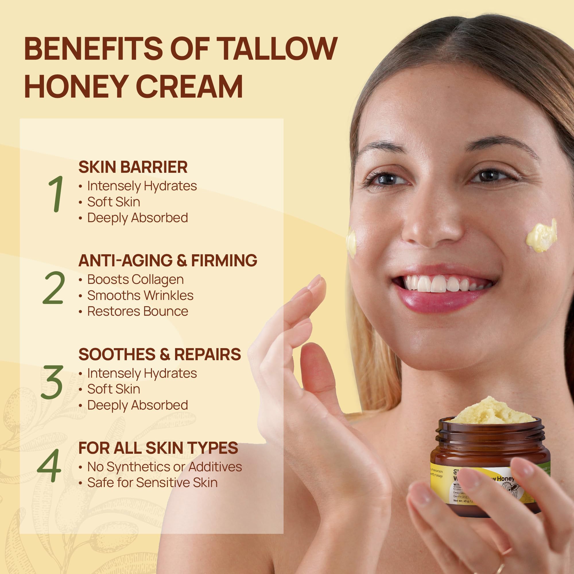 Elrisme Face Tallow and Honey Balm – Deep Moisturizing Whipped Cream for Dry Skin (2.3 oz)