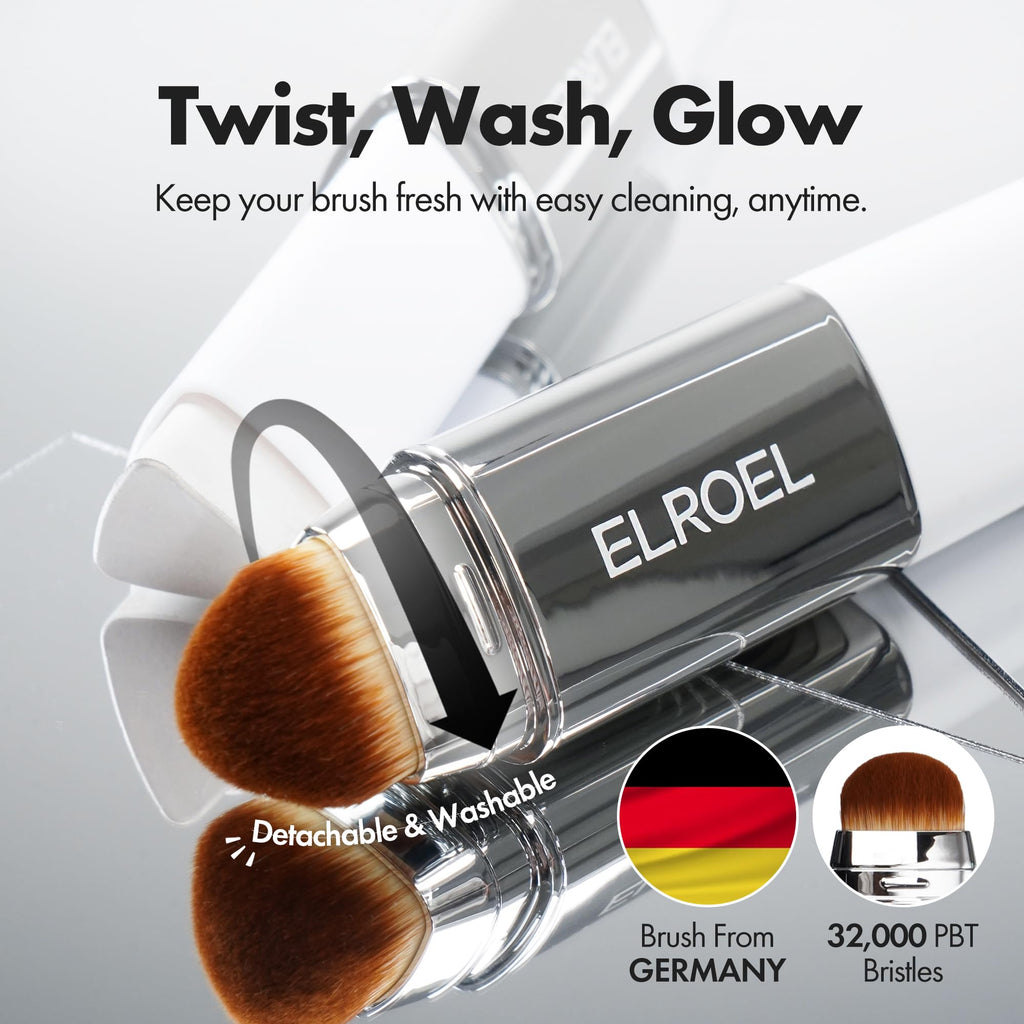 ELROEL Blanc Cover Stick V White – Korean Color-Changing Foundation with Volufiline (204 Tan) | Dual-Ended, Dewy Base Makeup