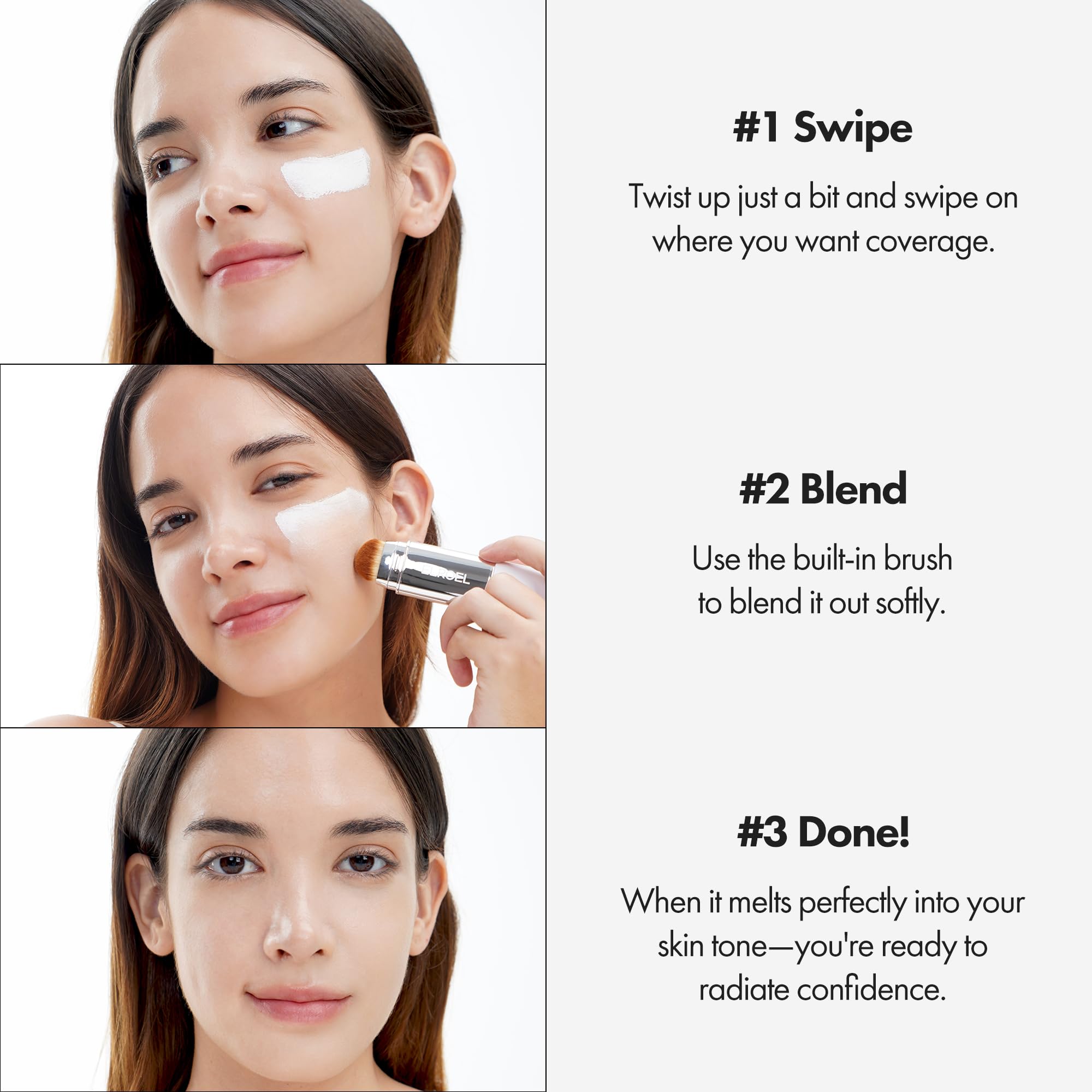 ELROEL Blanc Cover Stick V White – Korean Color-Changing Foundation with Volufiline (204 Tan) | Dual-Ended, Dewy Base Makeup