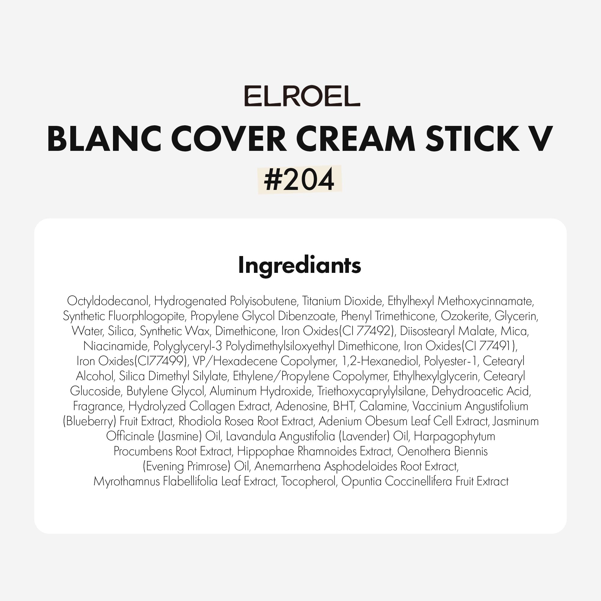 ELROEL Blanc Cover Stick V White – Korean Color-Changing Foundation with Volufiline (204 Tan) | Dual-Ended, Dewy Base Makeup