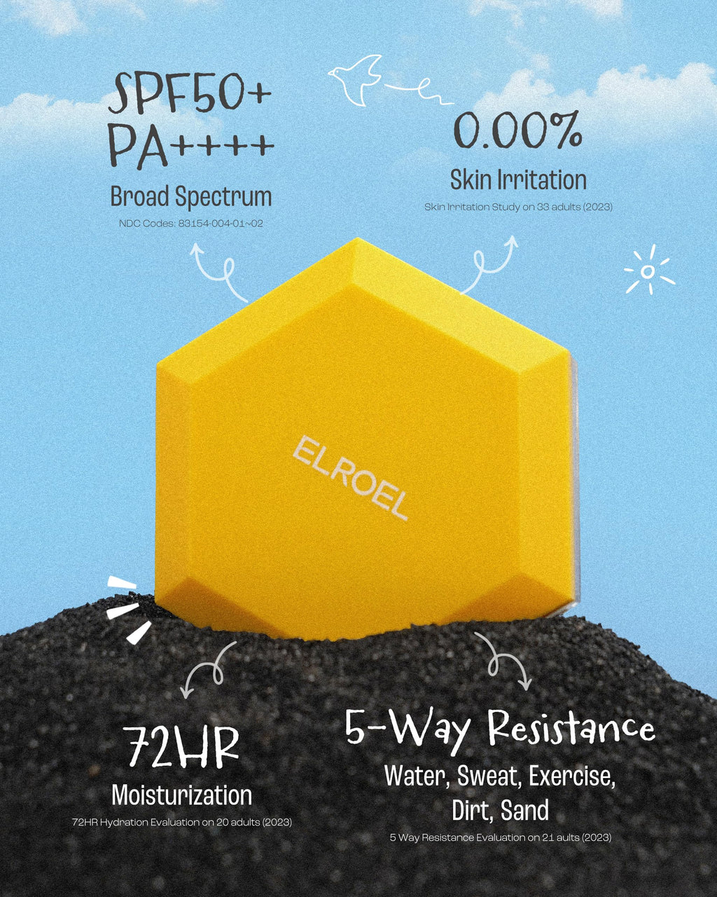 ELROEL Pang Pang Sun Cushion Plus SPF50+ PA++++ | Hypoallergenic Korean Sunscreen