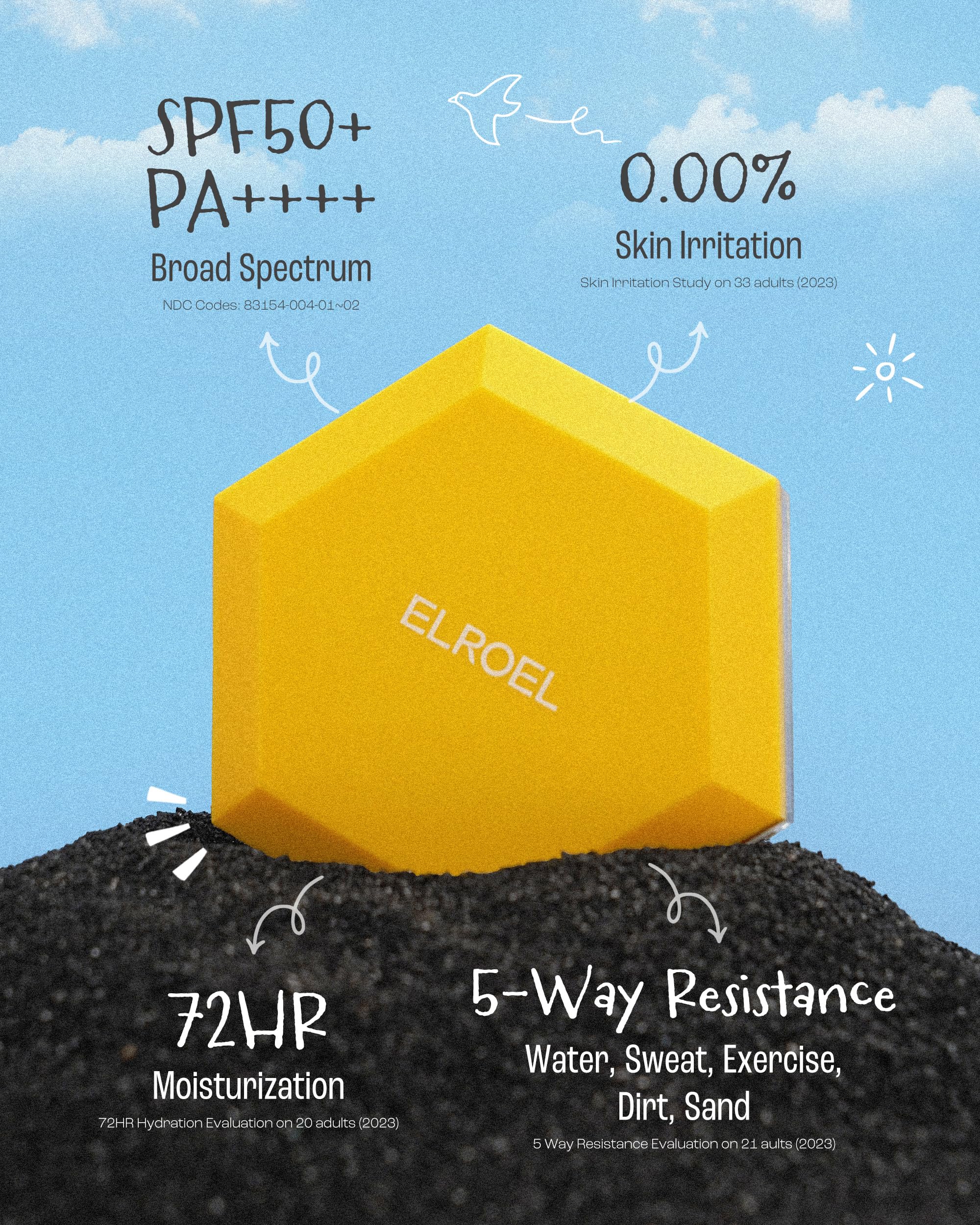 ELROEL Pang Pang Sun Cushion Plus SPF50+ PA++++ | Hypoallergenic Korean Sunscreen