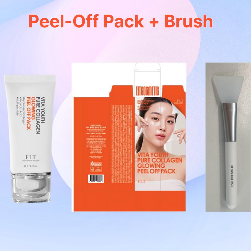 ELT Pure Collagen Peel-Off Mask Pack (2 Count) – 5 Collagens, 8-Peptide Complex, Brush