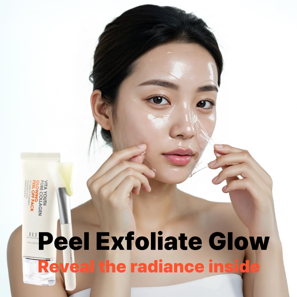 ELT Pure Collagen Peel-Off Mask Pack (2 Count) – 5 Collagens, 8-Peptide Complex, Brush