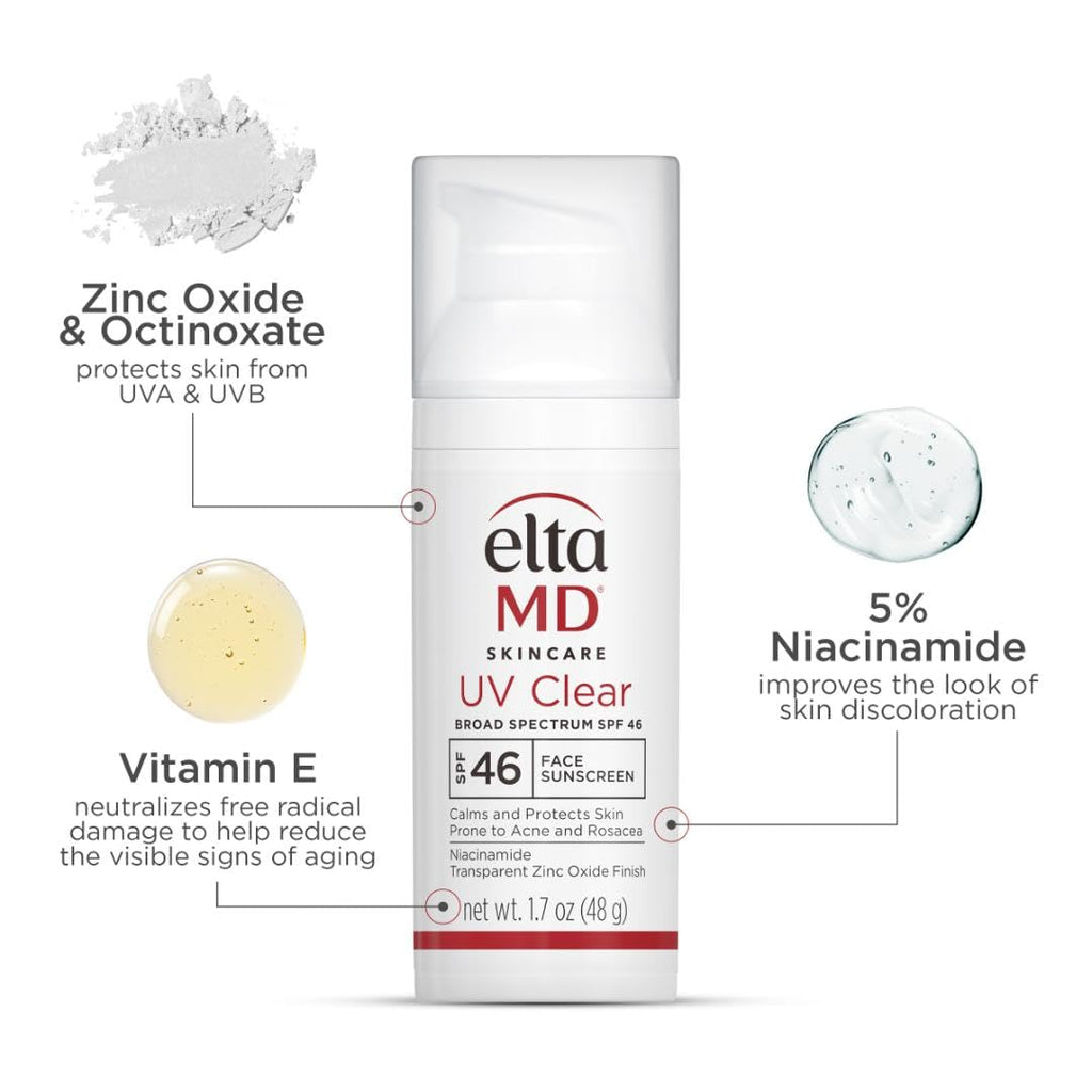 EltaMD UV Clear SPF 46 Face Sunscreen — Oil-Free for Acne-Prone Skin | 1.7 oz Pump (Pack of 2)