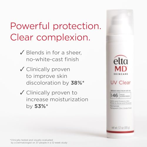 EltaMD UV Clear SPF 46 — Oil-Free Zinc Oxide Facial Sunscreen for Acne-Prone & Sensitive Skin (3.7 oz)