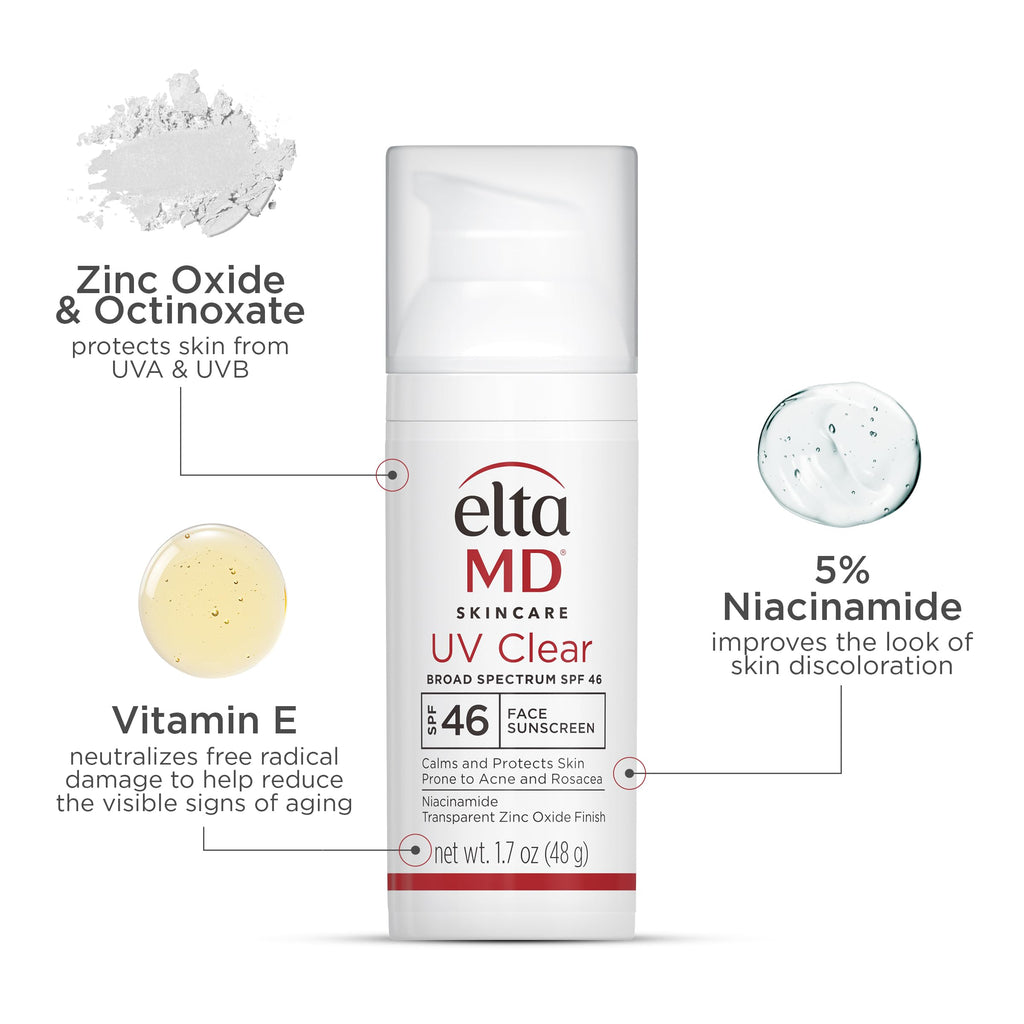 EltaMD UV Clear SPF 46 Oil-Free Sunscreen — Lightweight, Non-Greasy Protection for Acne-Prone Skin