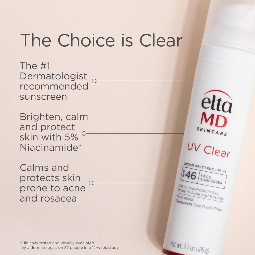 EltaMD UV Clear SPF 46 — Oil-Free Zinc Oxide Facial Sunscreen for Acne-Prone & Sensitive Skin (3.7 oz)