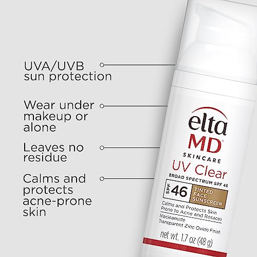 EltaMD UV Clear Tinted SPF 46 Sunscreen – Oil-Free, Zinc Oxide, Dermatologist Recommended