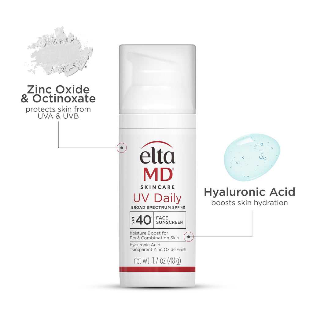 EltaMD UV Daily SPF 40 Face Sunscreen Moisturizer with Zinc Oxide, 1.7 oz Pump (Pack of 2)