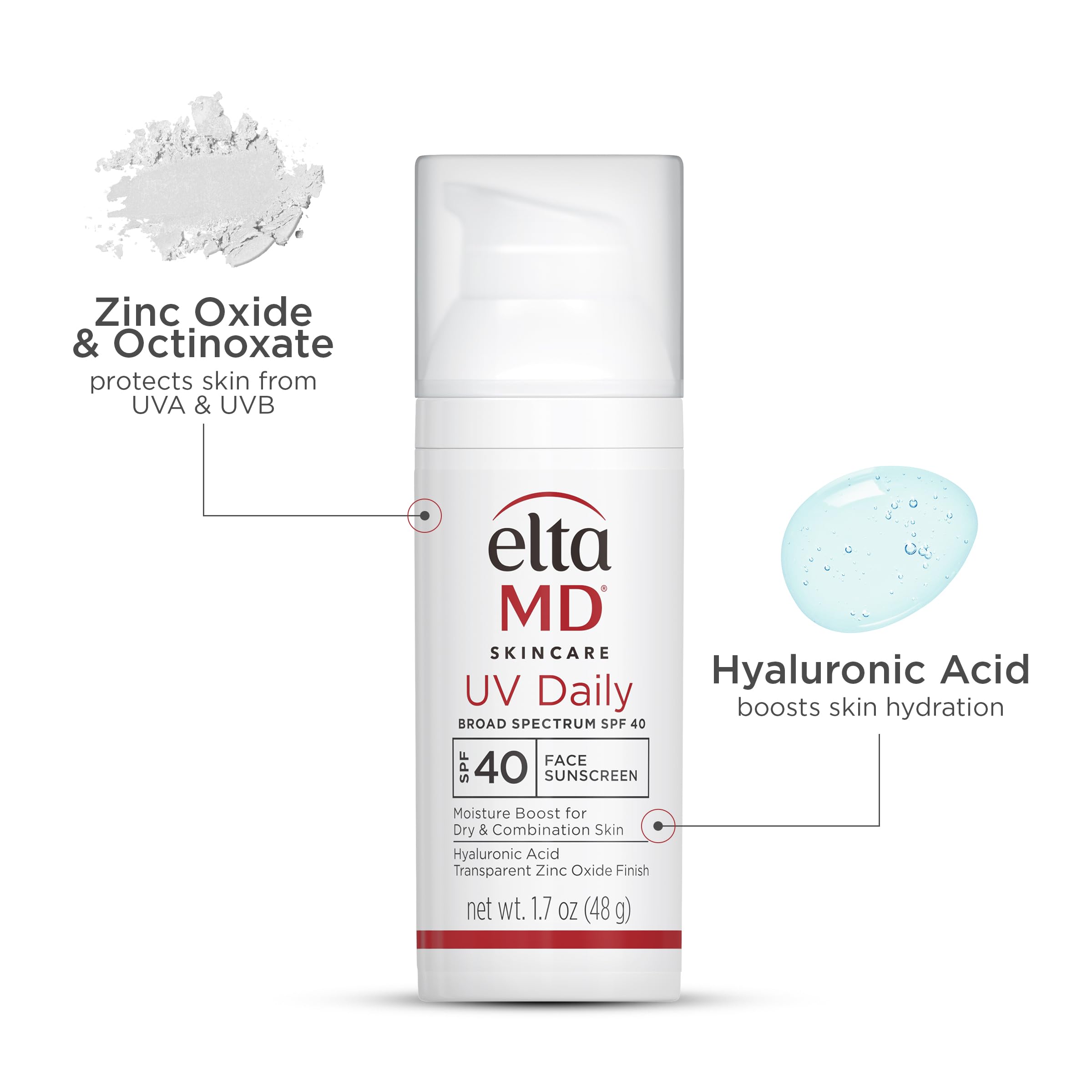 EltaMD UV Daily SPF 40 Face Sunscreen Moisturizer with Zinc Oxide, 1.7 oz Pump (Pack of 2)