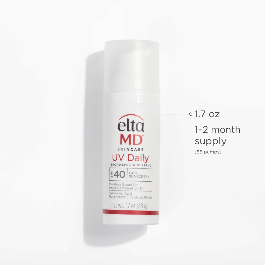 EltaMD UV Daily SPF 40 Face Sunscreen Moisturizer with Zinc Oxide, 1.7 oz Pump (Pack of 2)