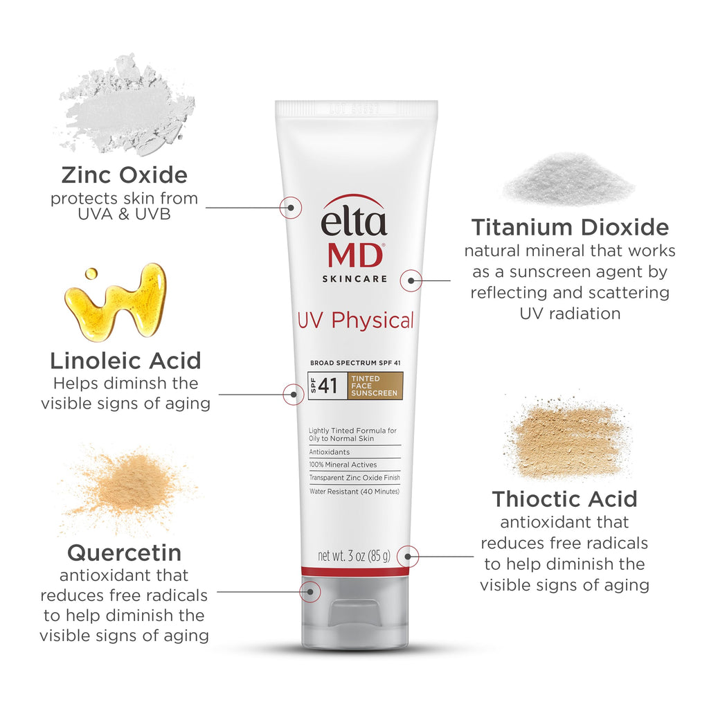EltaMD UV Physical Tinted Face Sunscreen SPF 41 | Mineral, Matte Finish, 100% Mineral Actives