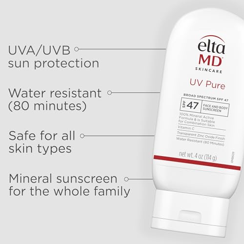EltaMD UV Pure Face & Body Sunscreen SPF 47 – Mineral, Oil-Free, Water-Resistant (80 min) | 4 oz