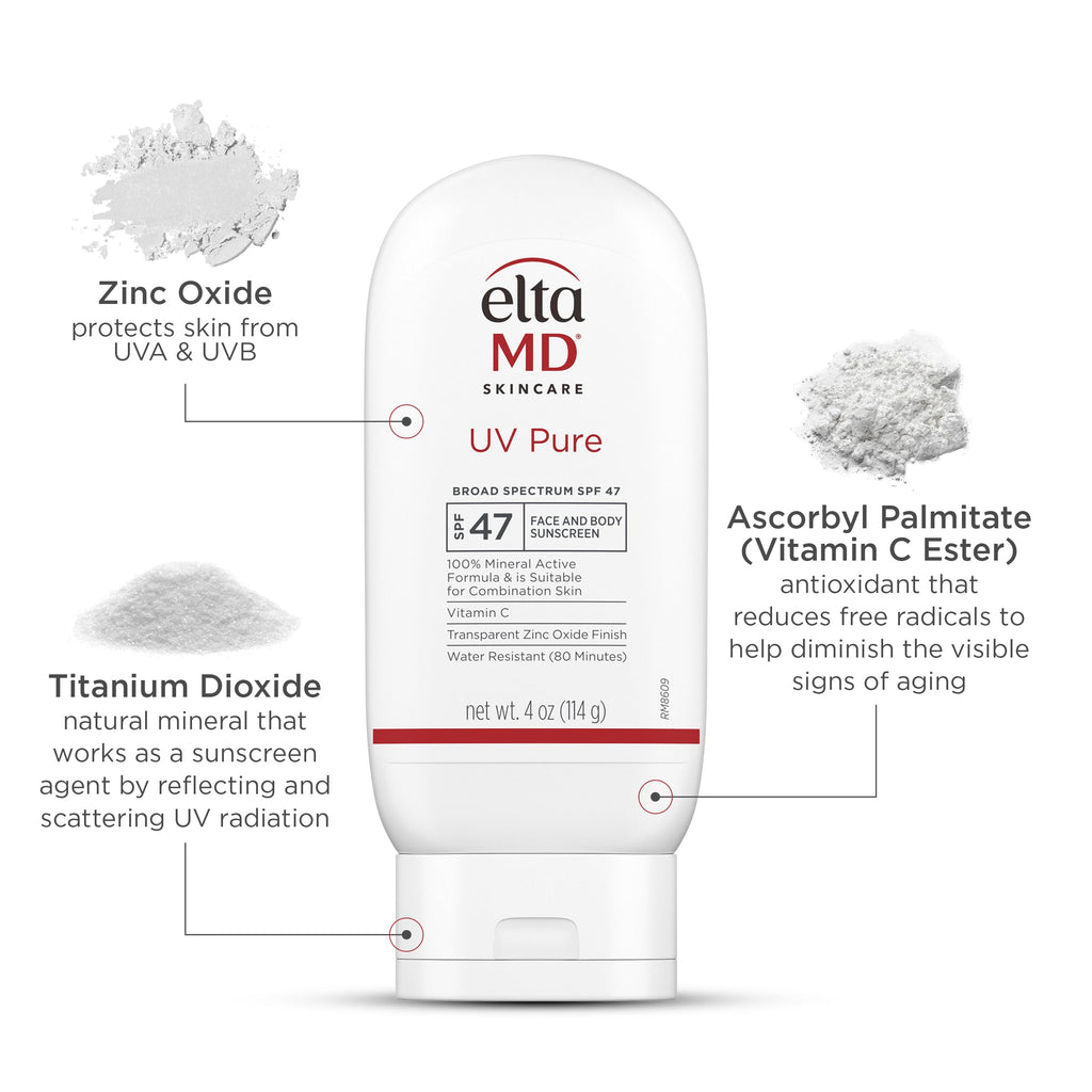 EltaMD UV Pure Face & Body Sunscreen SPF 47 – Mineral, Oil-Free, Water-Resistant (80 min) | 4 oz
