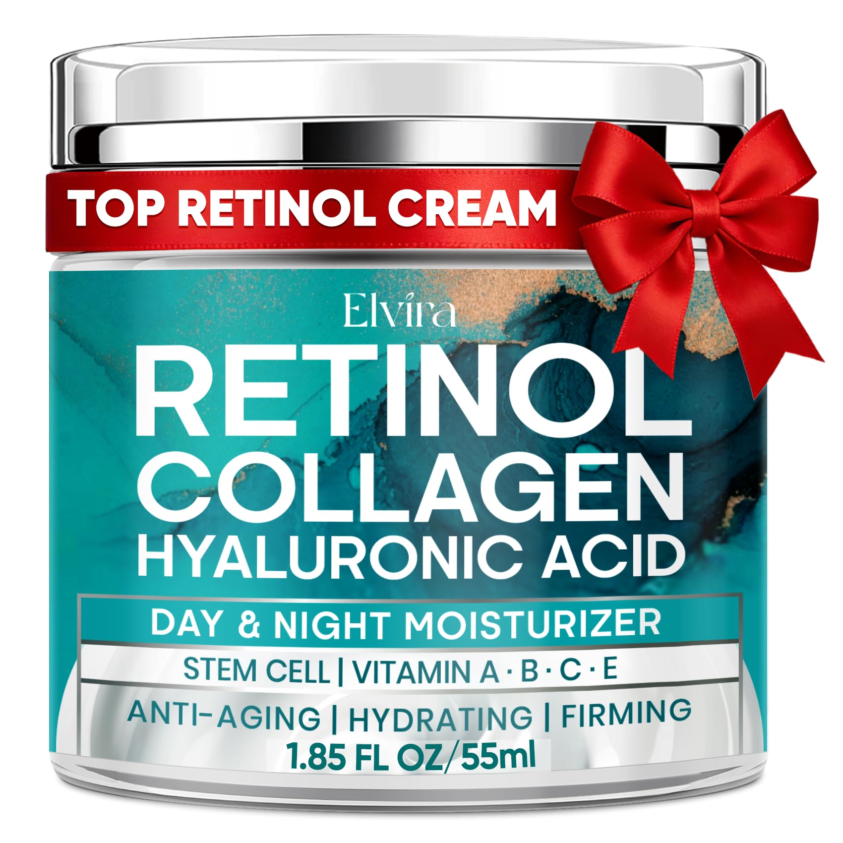 Elvira Retinol Anti-Aging Moisturizer with Collagen, Stem Cells & Hyaluronic Acid – Firming Cream for All Skin Types | 1.85 oz
