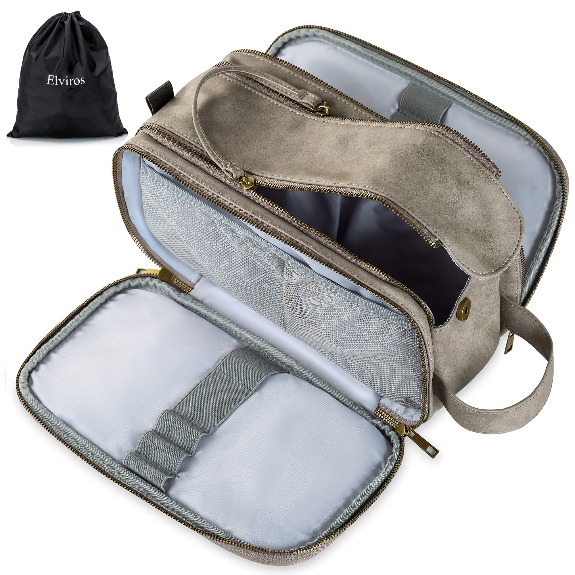 Elviros Toiletry Bag for Men – Large Travel Dopp Kit, Water-Resistant PU Leather Organizer