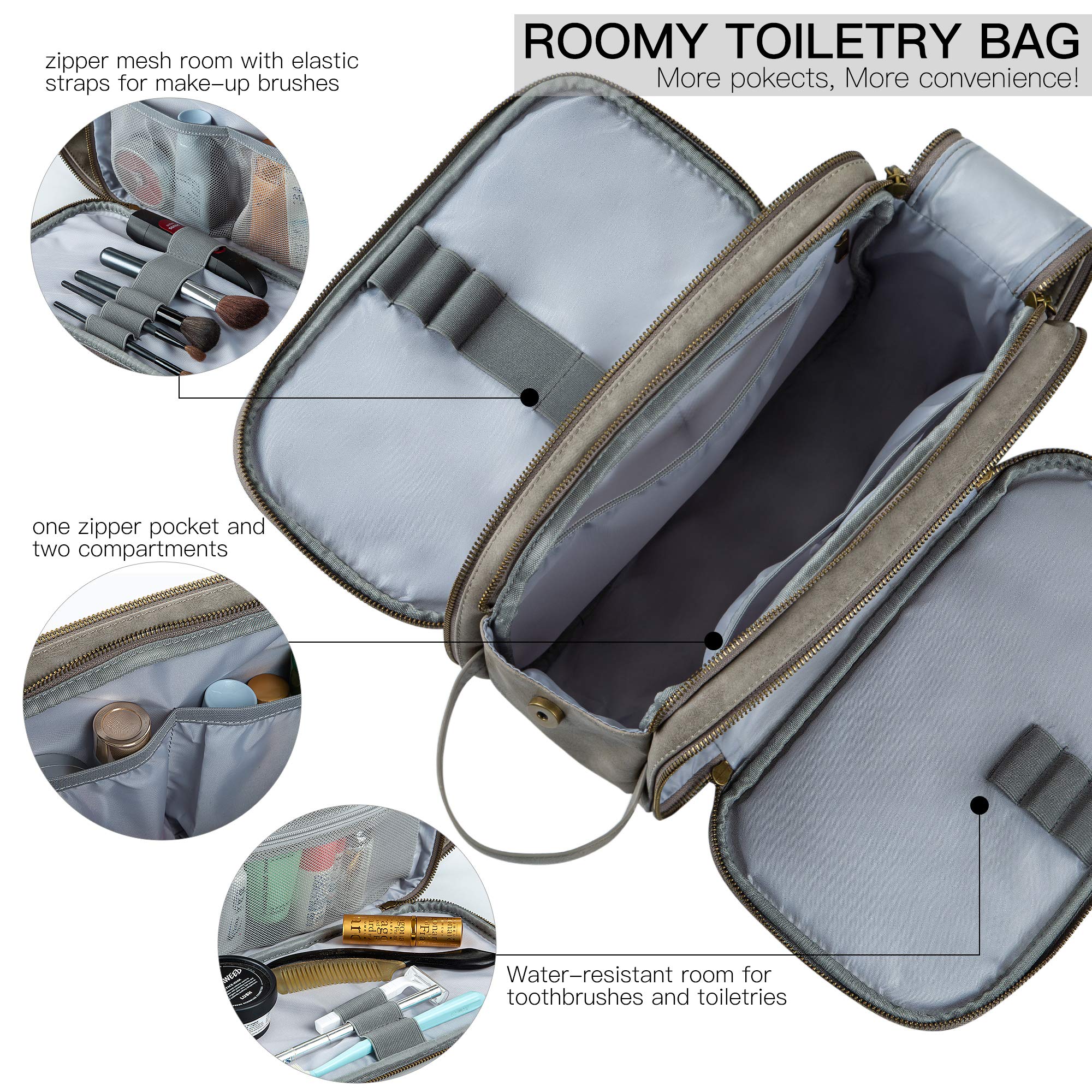 Elviros Toiletry Bag for Men – Large Travel Dopp Kit, Water-Resistant PU Leather Organizer