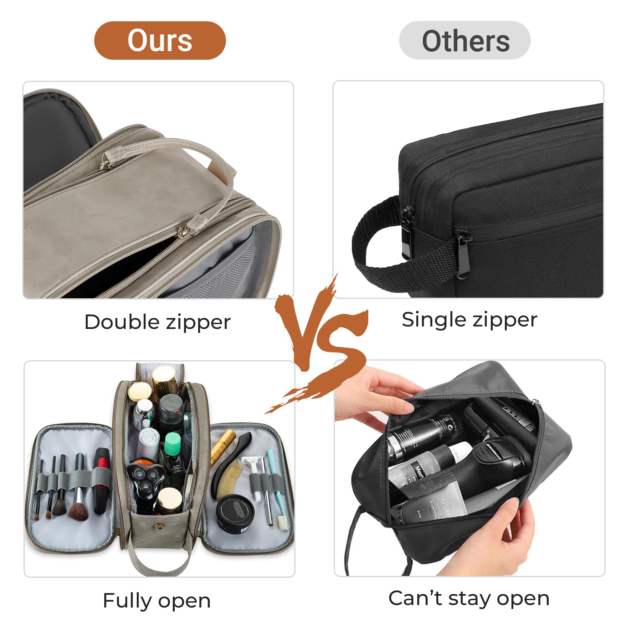 Elviros Toiletry Bag for Men – Large Travel Dopp Kit, Water-Resistant PU Leather Organizer
