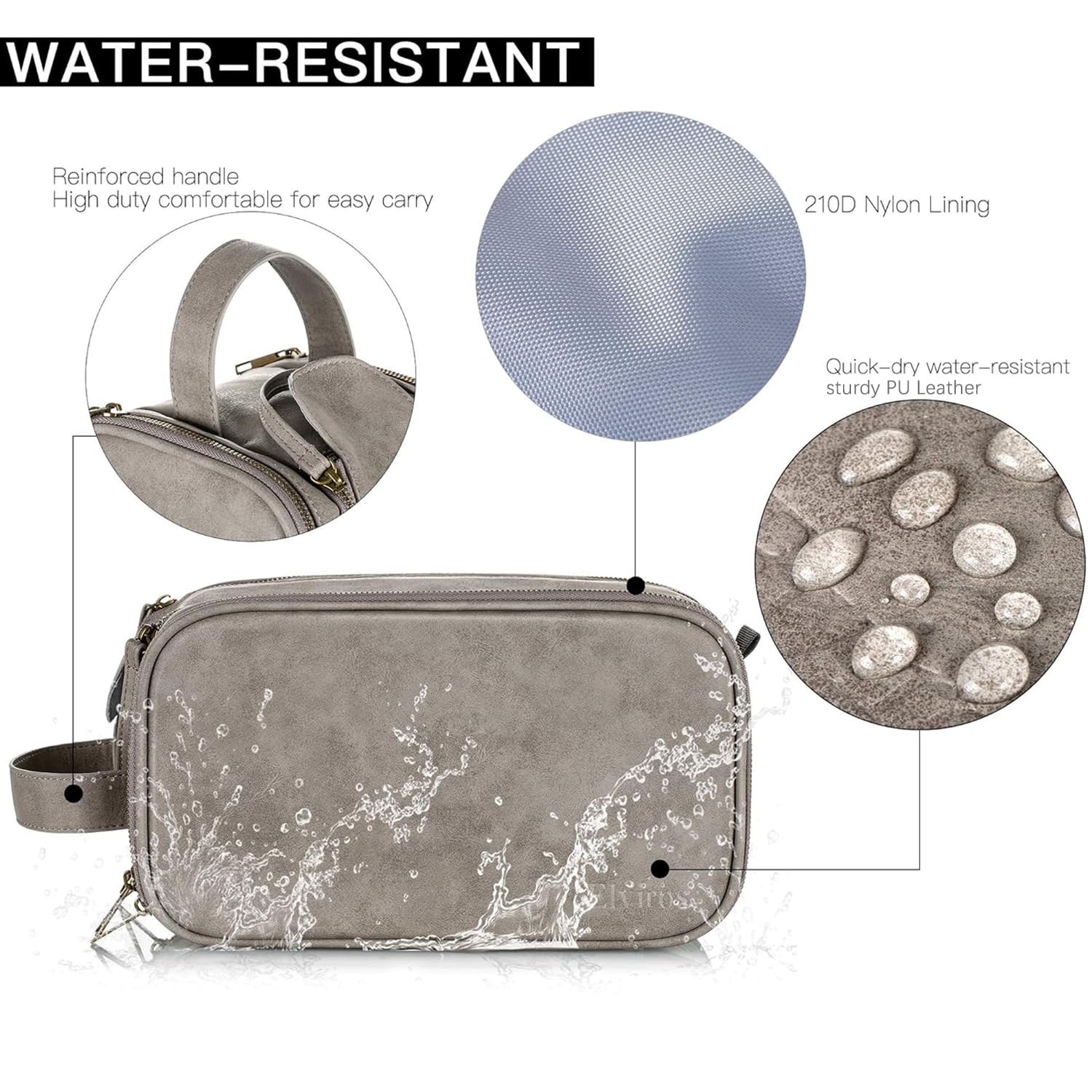Elviros Toiletry Bag for Men – Large Travel Dopp Kit, Water-Resistant PU Leather Organizer