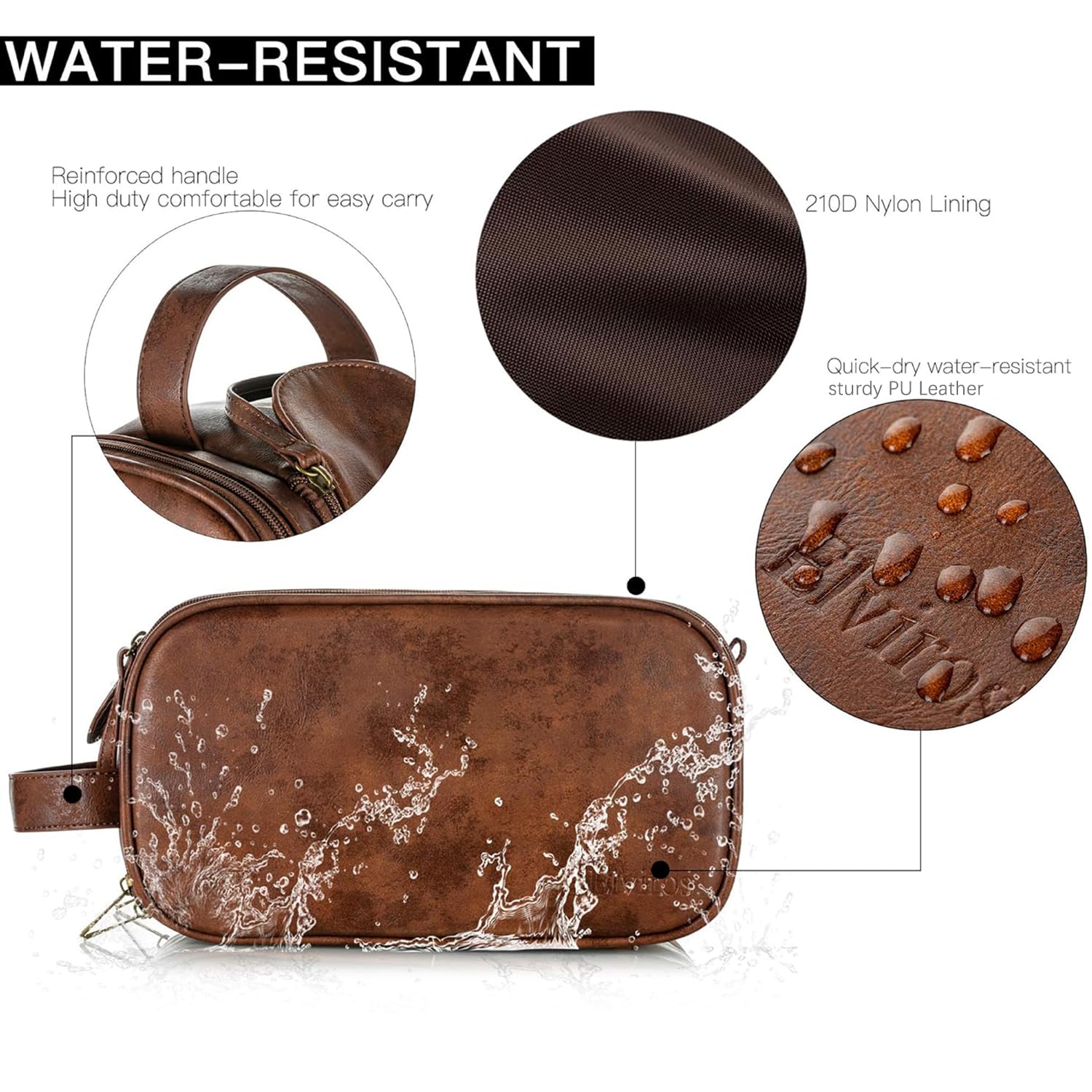 Elviros Travel Toiletry Bag for Men — Waterproof Shaving Dopp Kit & Organizer