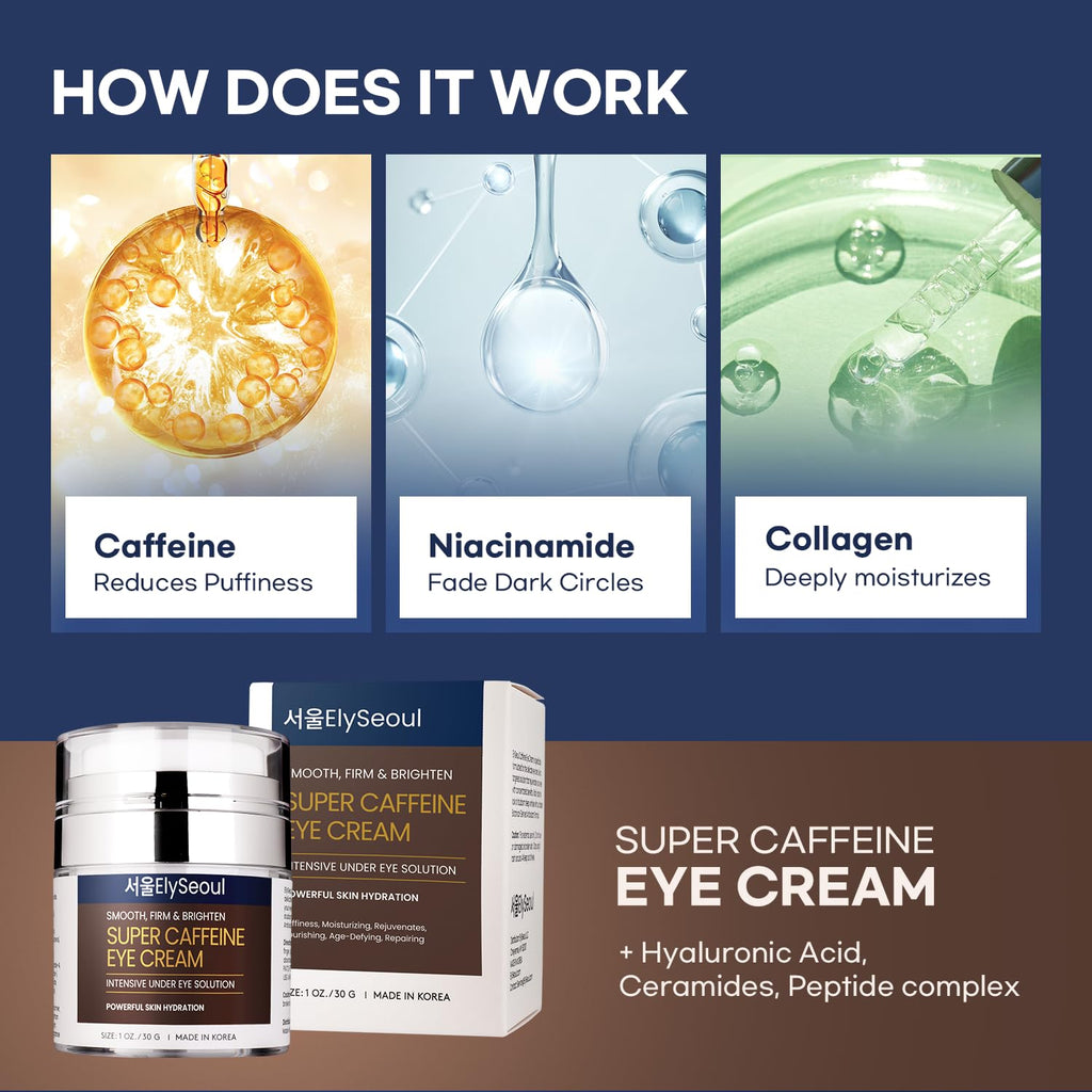 ElySeoul Korean Caffeine Collagen Eye Cream – Puffiness, Dark Circles & Hydration