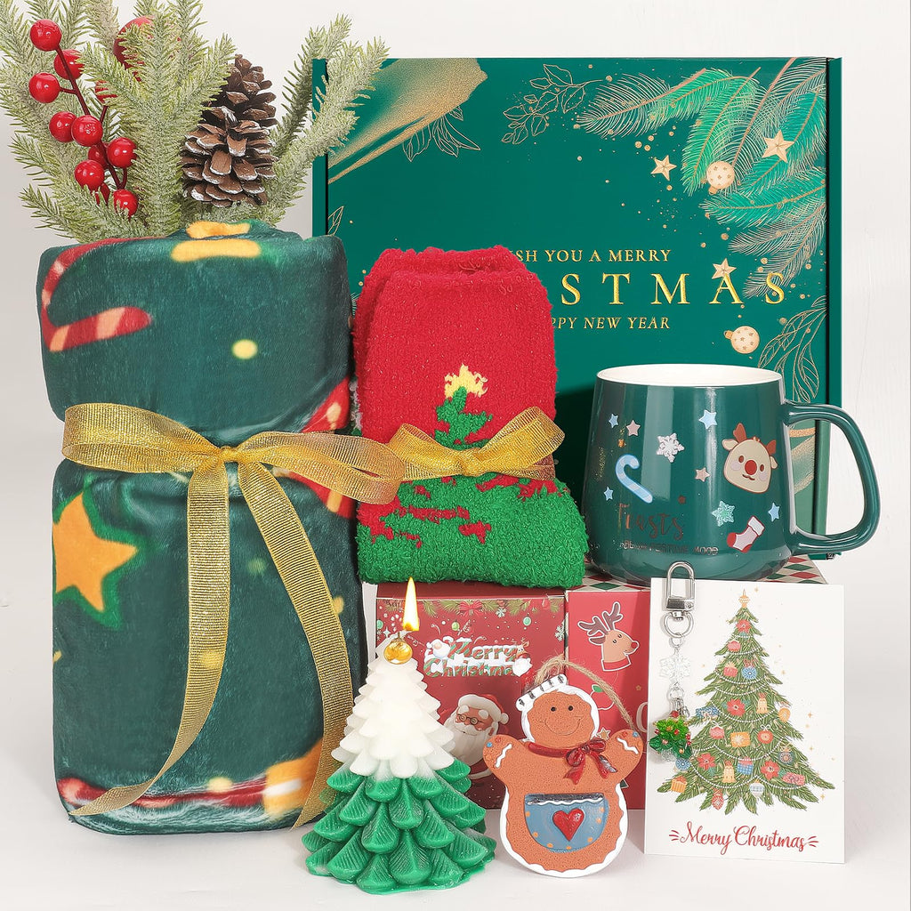 Elysirise Christmas Gifts Basket for Women 2025 – Ready-to-Gift Holiday Gift Set with Blanket, Santa Mug, Socks