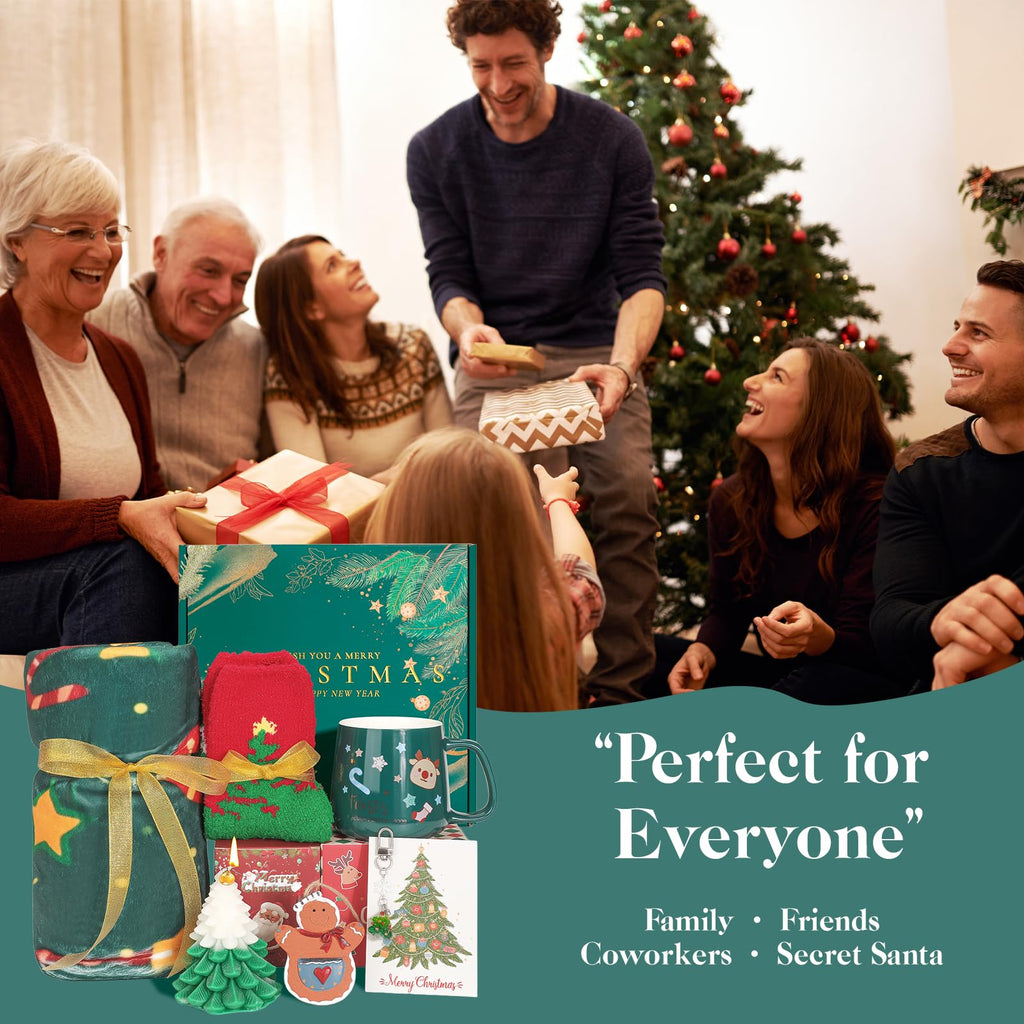 Elysirise Christmas Gifts Basket for Women 2025 – Ready-to-Gift Holiday Gift Set with Blanket, Santa Mug, Socks