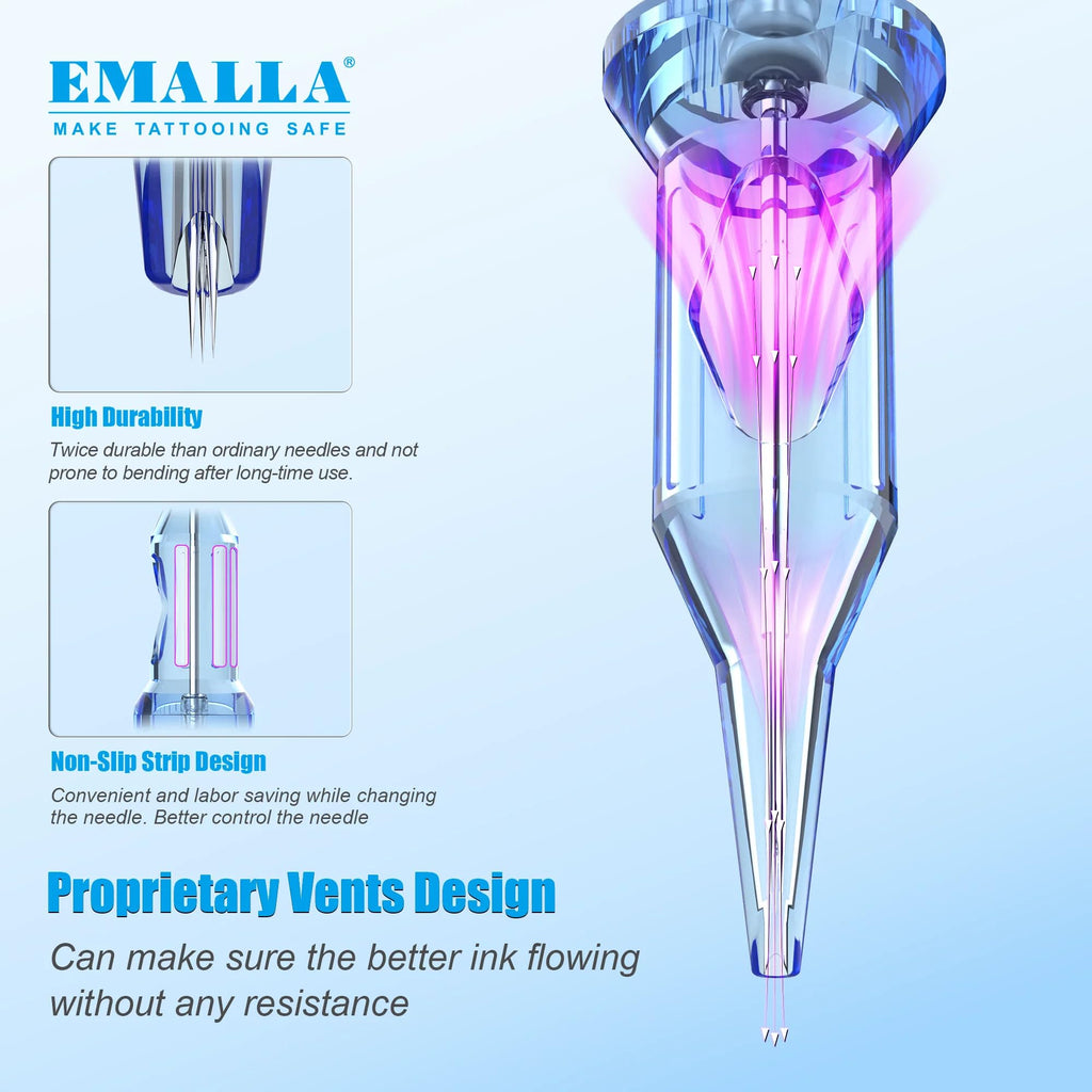 Emalla Eliot Tattoo Cartridge Needles 20Pcs #10 Bugpin 0.30mm 3.5mm Taper – Lining & Shading (1007RSL)