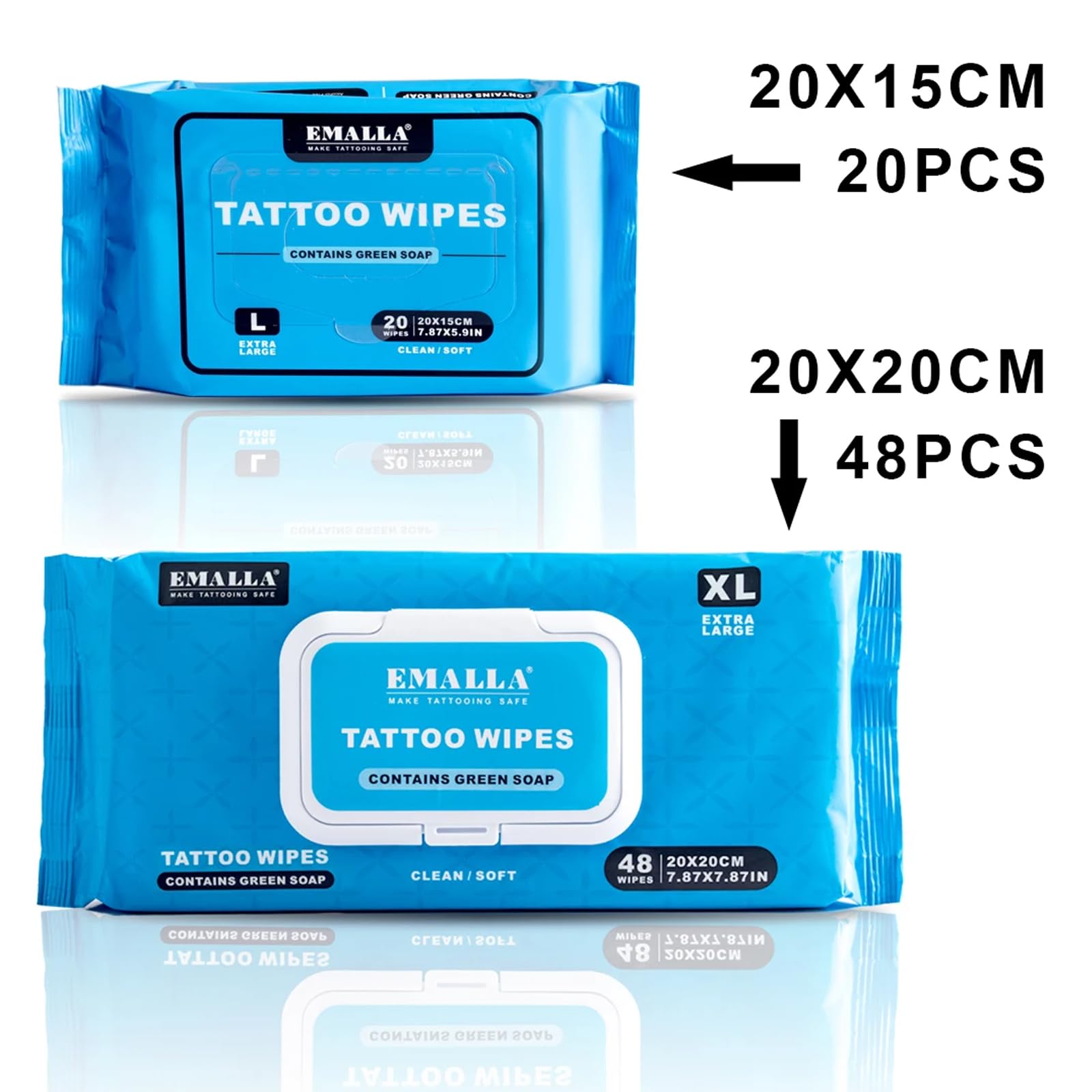 Emalla Green Soap Tattoo Wipes – 100 Count (5-Pack), Alcohol-Free with Aloe & Chamomile