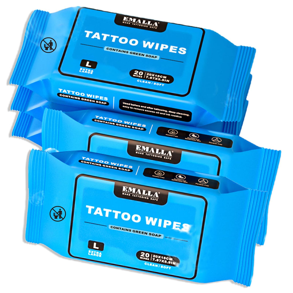 Emalla Green Soap Tattoo Wipes – 100 Count (5-Pack), Alcohol-Free with Aloe & Chamomile