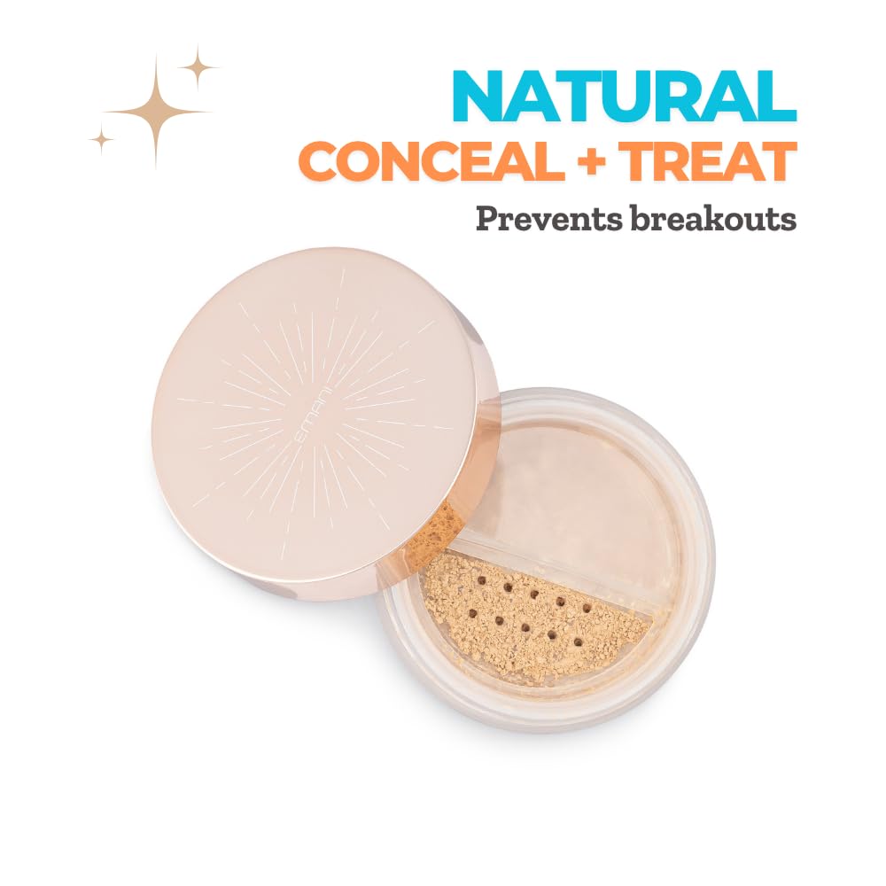 Emani Perfecting Crushed Foundation – Loose Mineral Powder for Sensitive Skin | Buildable Coverage, Oil Control, Talc-Free, Vegan & Cruelty-Free | Bisque