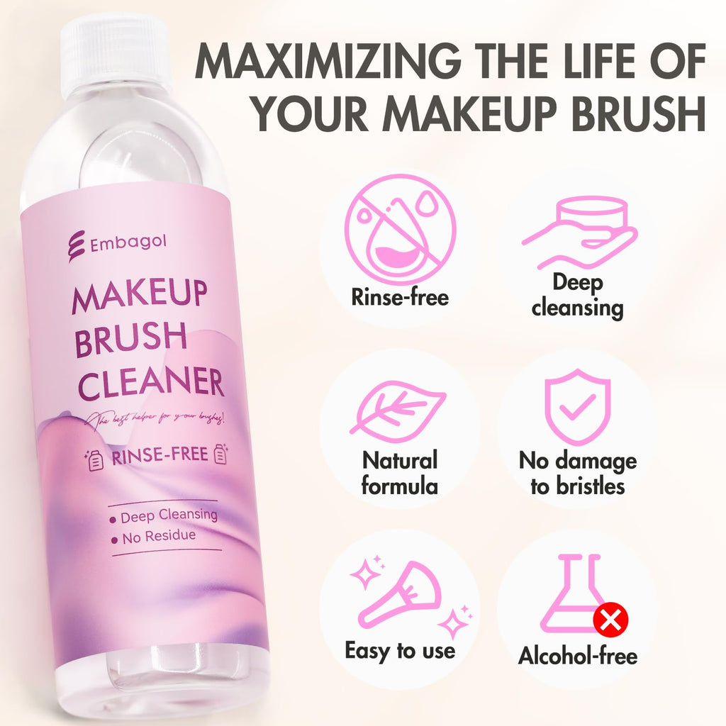 Embagol Makeup Brush Cleaner – Rinse-Free, Quick-Dry, Vegan & Cruelty-Free, 2-Pack (1000 ml / 33.8 fl oz)
