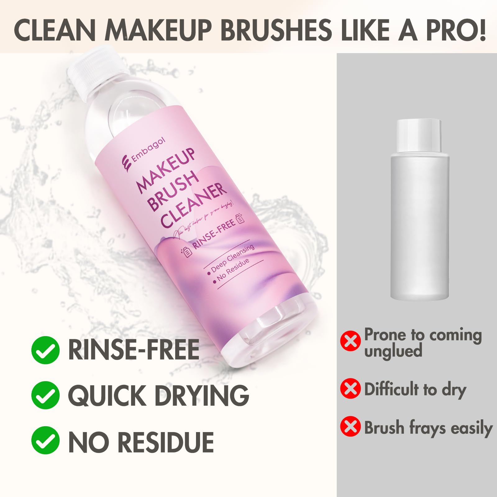 Embagol Makeup Brush Cleaner – Rinse-Free, Quick-Dry, Vegan & Cruelty-Free, 2-Pack (1000 ml / 33.8 fl oz)